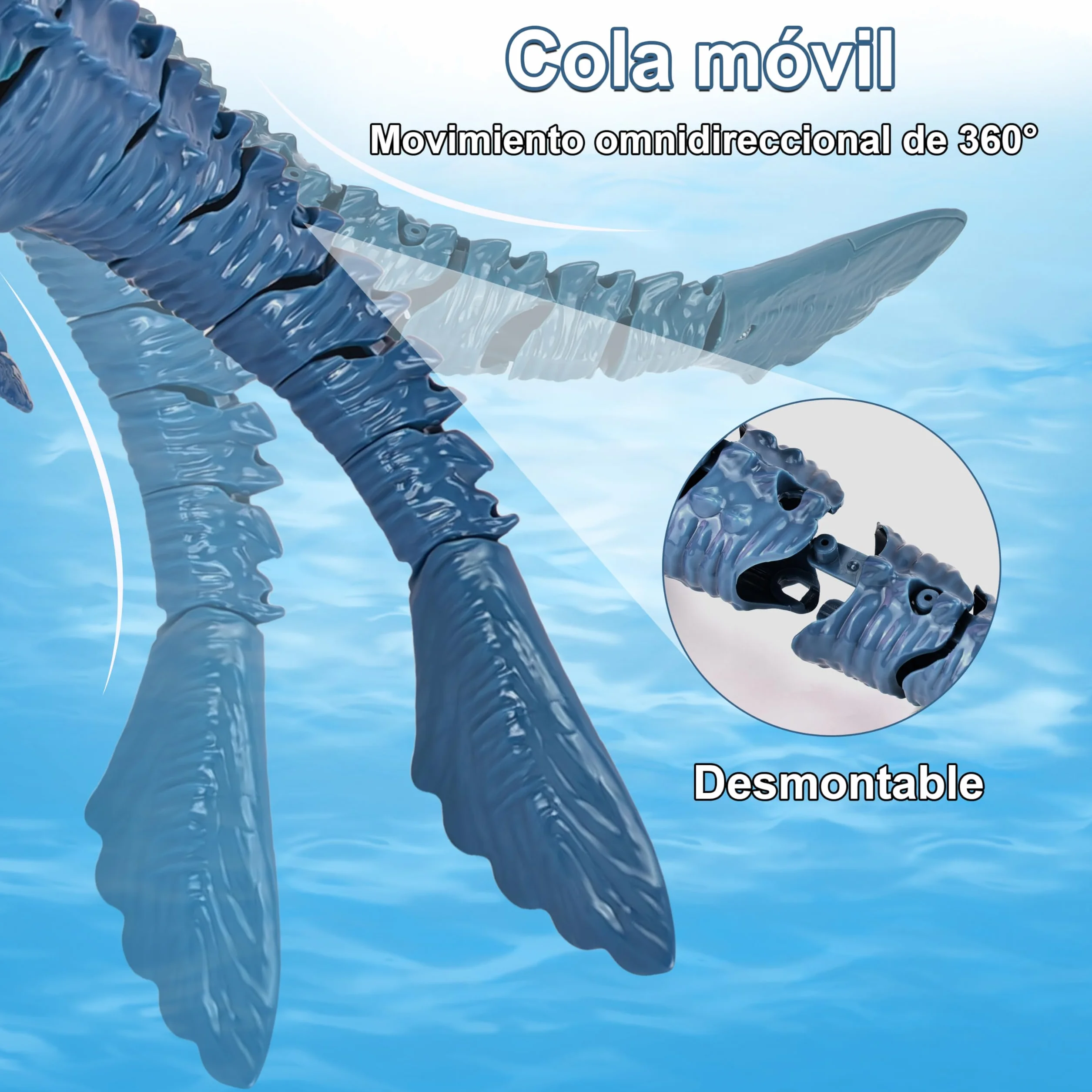 IEEILULU Barcos Teledirigido RC Mosasauru, 2.4GHz Barco Tiburón Dinosaurio Eléctrico con Luces y USB, Juguete Acuático Teledirigido, Regalo para Niños Mayores de 8+ Años Piscina y Lagos (Azul)