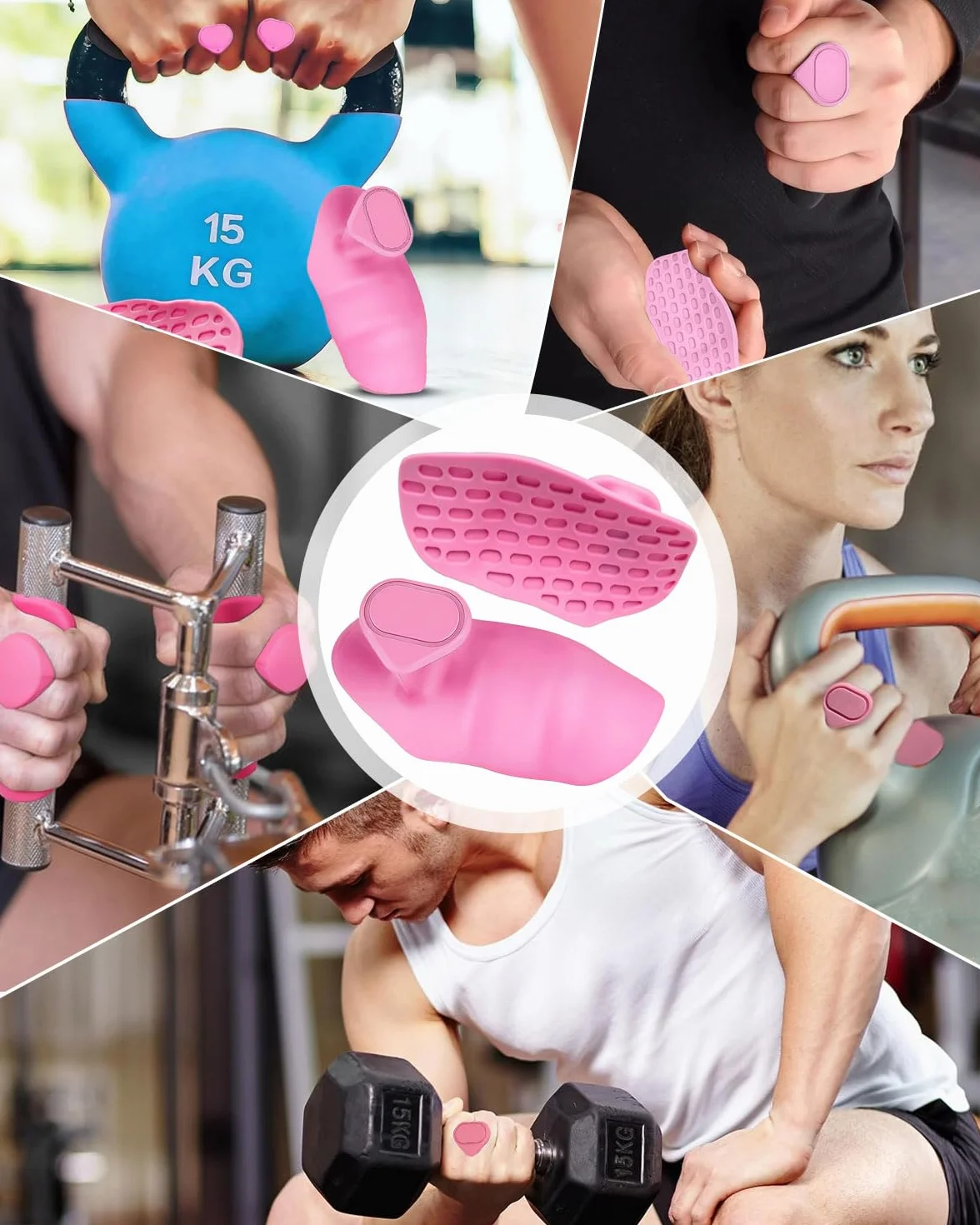 Guantes Gimnasio Hombre Antideslizante Protección Palma Empuñaduras Levantamiento sin Dedos Rosa 2Pcs