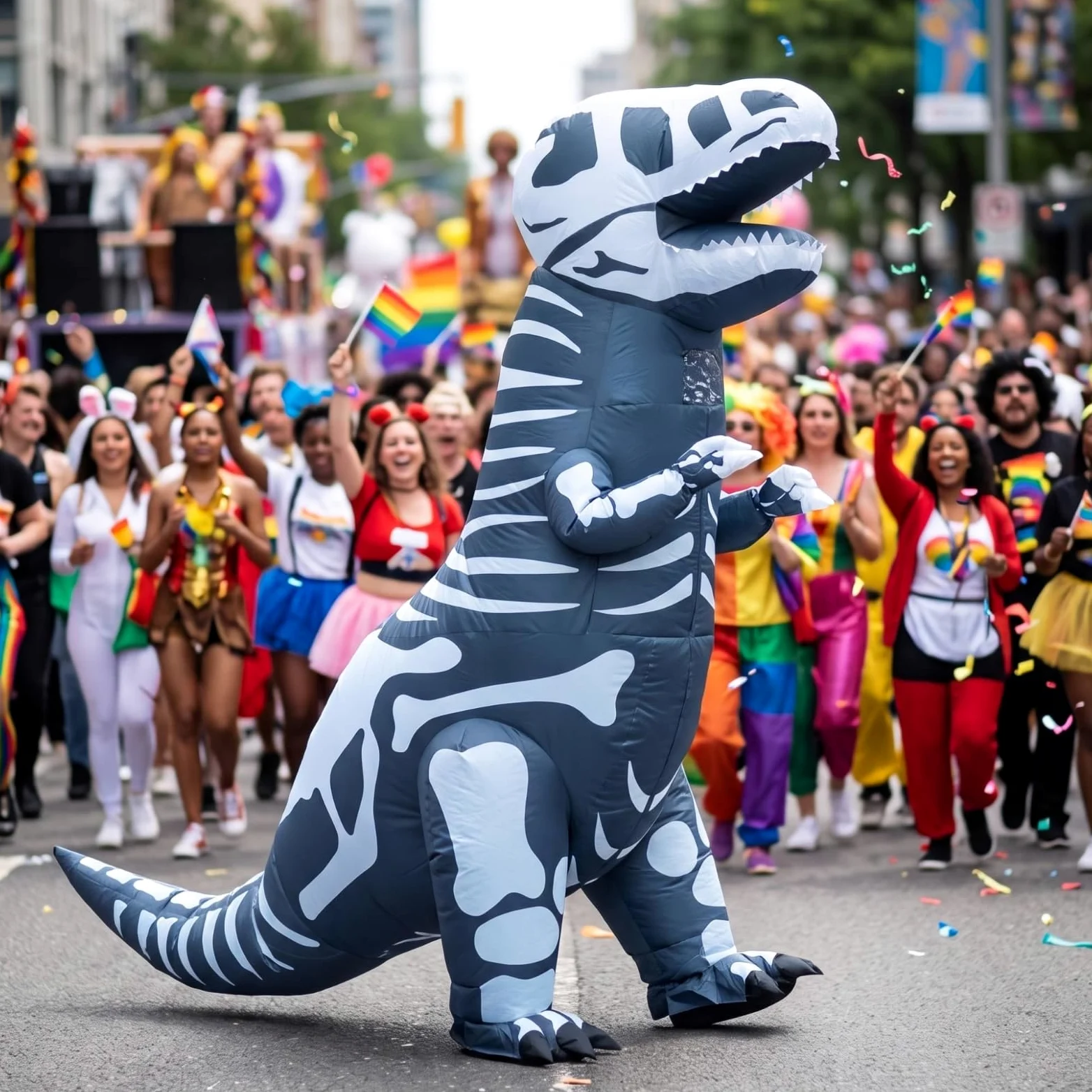 LOVIVER Disfraz de Dinosaurio Inflable para Adulto Traje de Esqueleto Hinchable con Huesos Impresos Silueta Grande Ligero y Cómodo Adecuado para Fiestas Temáticas Cosplay Espectáculos