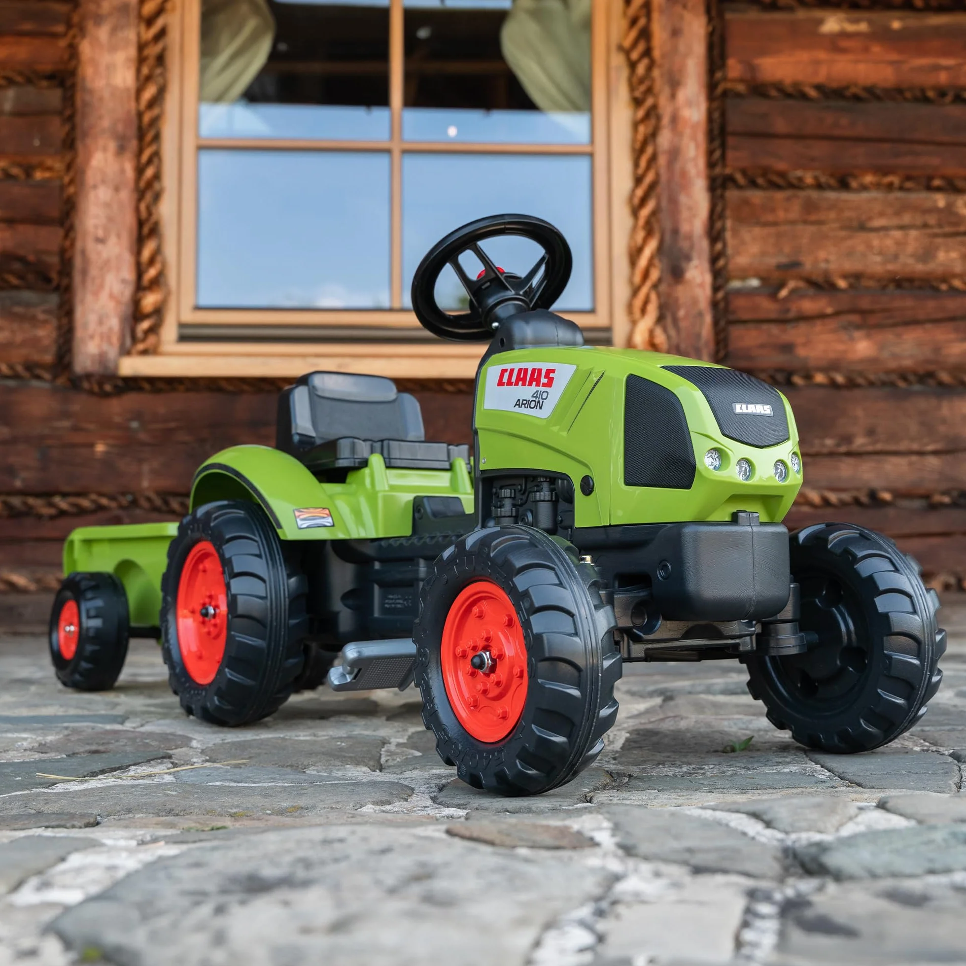 Falk - Tractor de Pedales Claas con Remolque - A Partir de 2 años - Fabricado en Francia - Volante direccional con bocina - 2040A