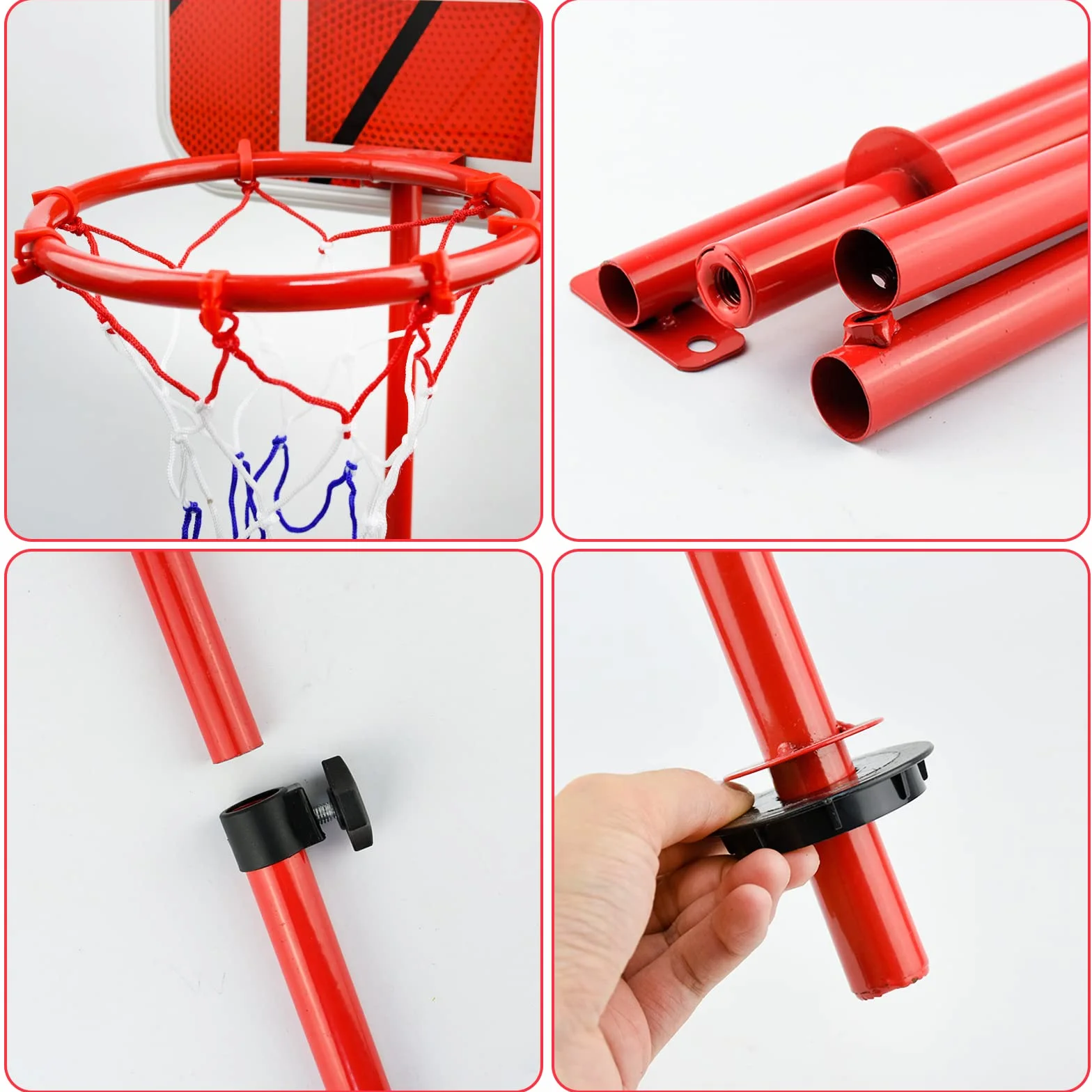 Canasta Baloncesto y Soporte Infantil, Portátil de 50 CM-150 cm para niños, Ajustable Aro de Baloncesto para Interior y Exterior, con 3 Bolas, Red, Bomba