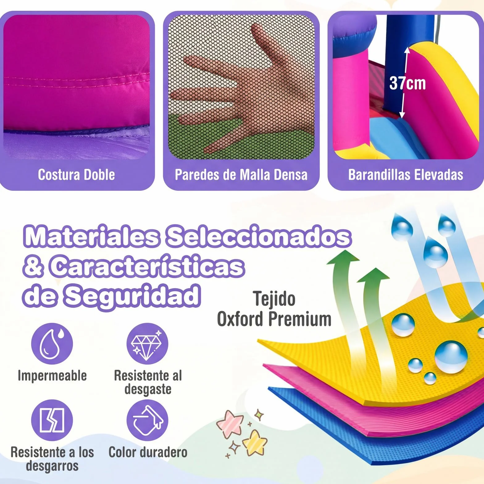 COSTWAY Castillo Hinchable para Niños, Parque Infantil Acuático Tema de Princesas con Tobogán Largo, Canasta de Baloncesto, insuflavel criança para Niños, Jardín, Césped, 460x290x245 cm (sin Soplador)