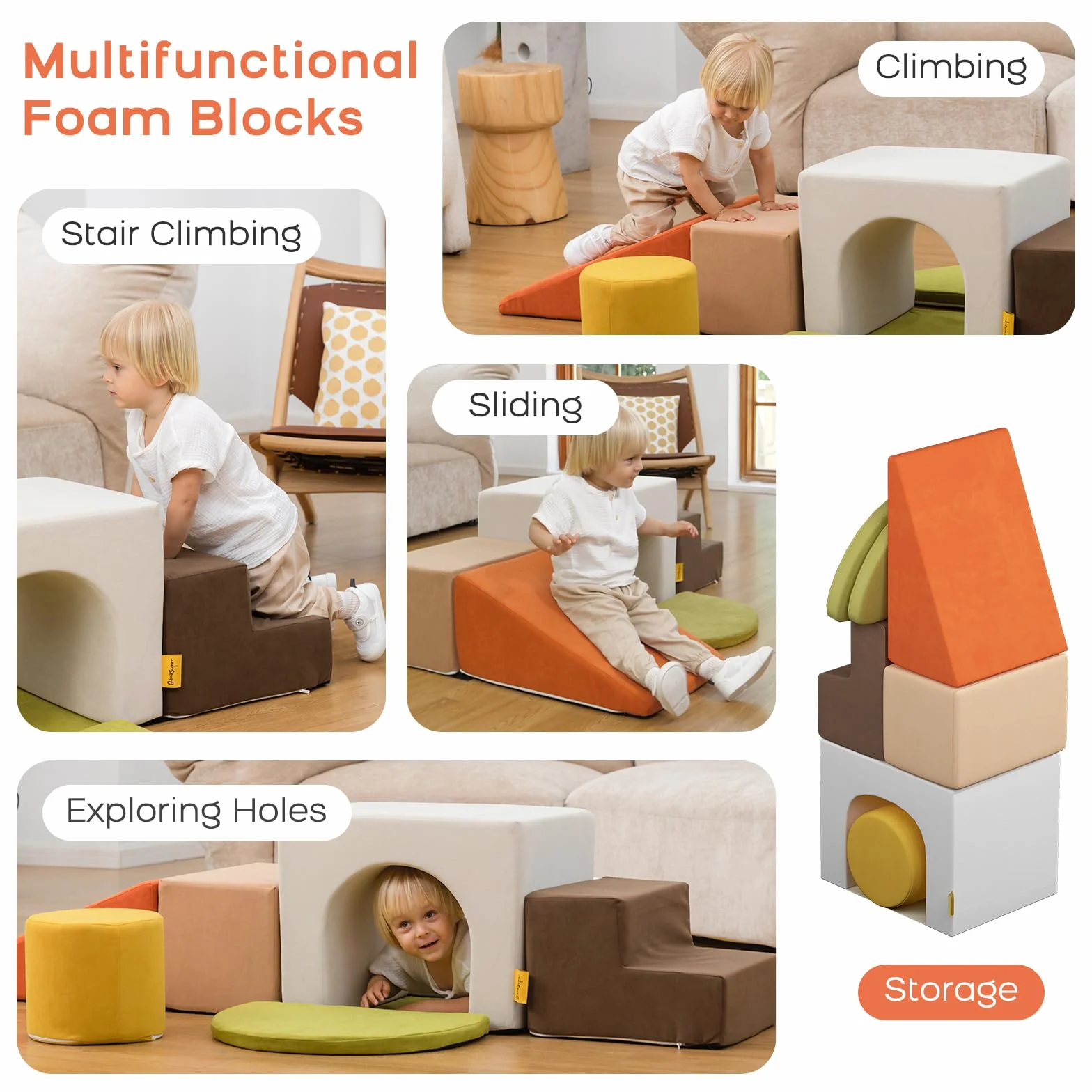 BanaSuper Bloques Espuma Educativos para Niños | Juego Motricidad Base Antideslizante | EN71 | 7 Bloques Psicomotricidad Modular Lavable