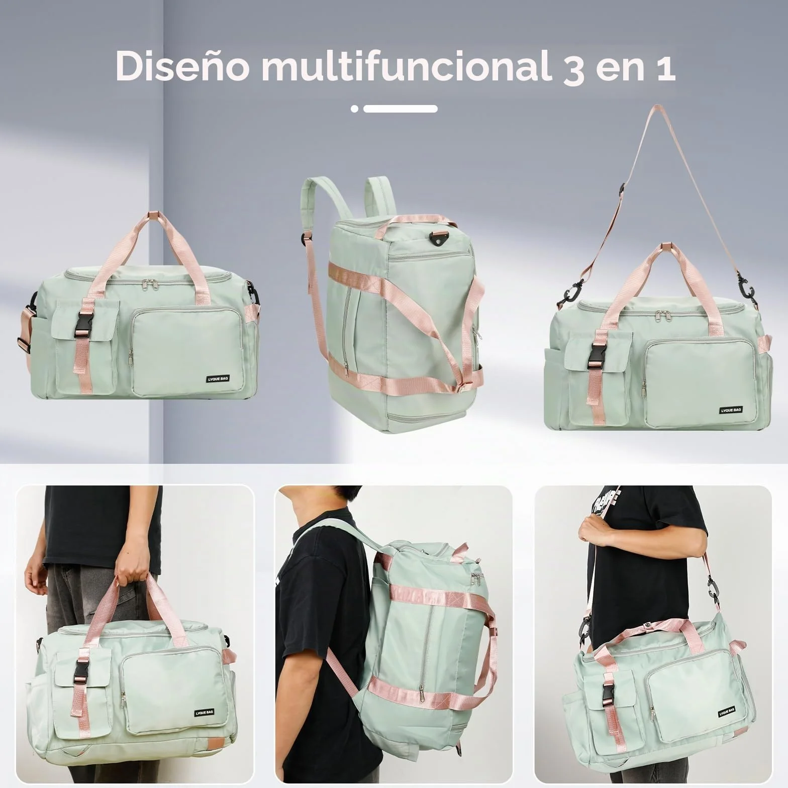 Cozary Bolsa Deporte Hombre Mujer - Tela Oxford Impermeable - Bolsa de Gimnasio 3 en 1