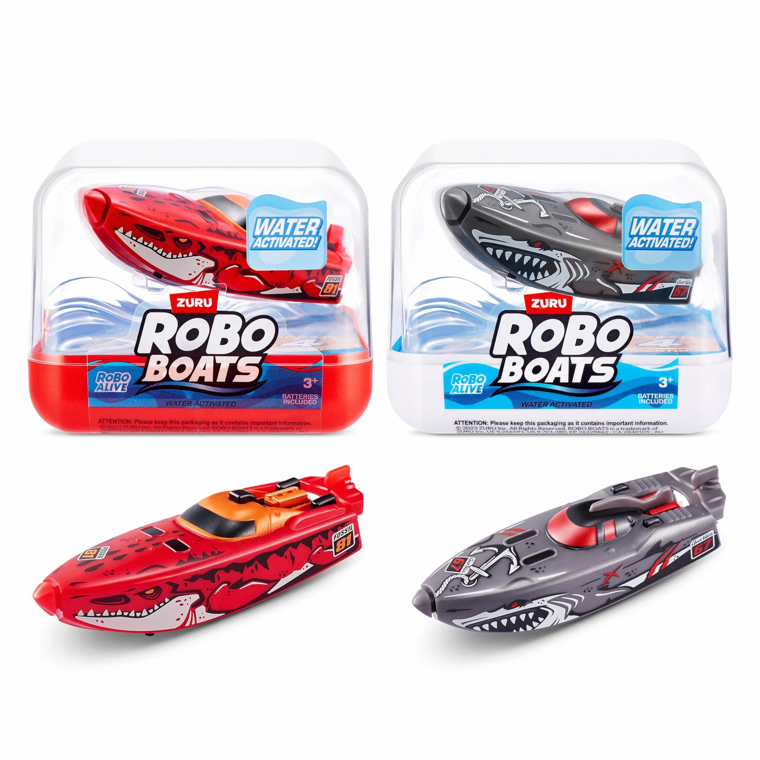 ZURU Robo Alive Robo Boats, White Shark & Dino Shark Boat, 2 Pack, (Amazon Exclusive)