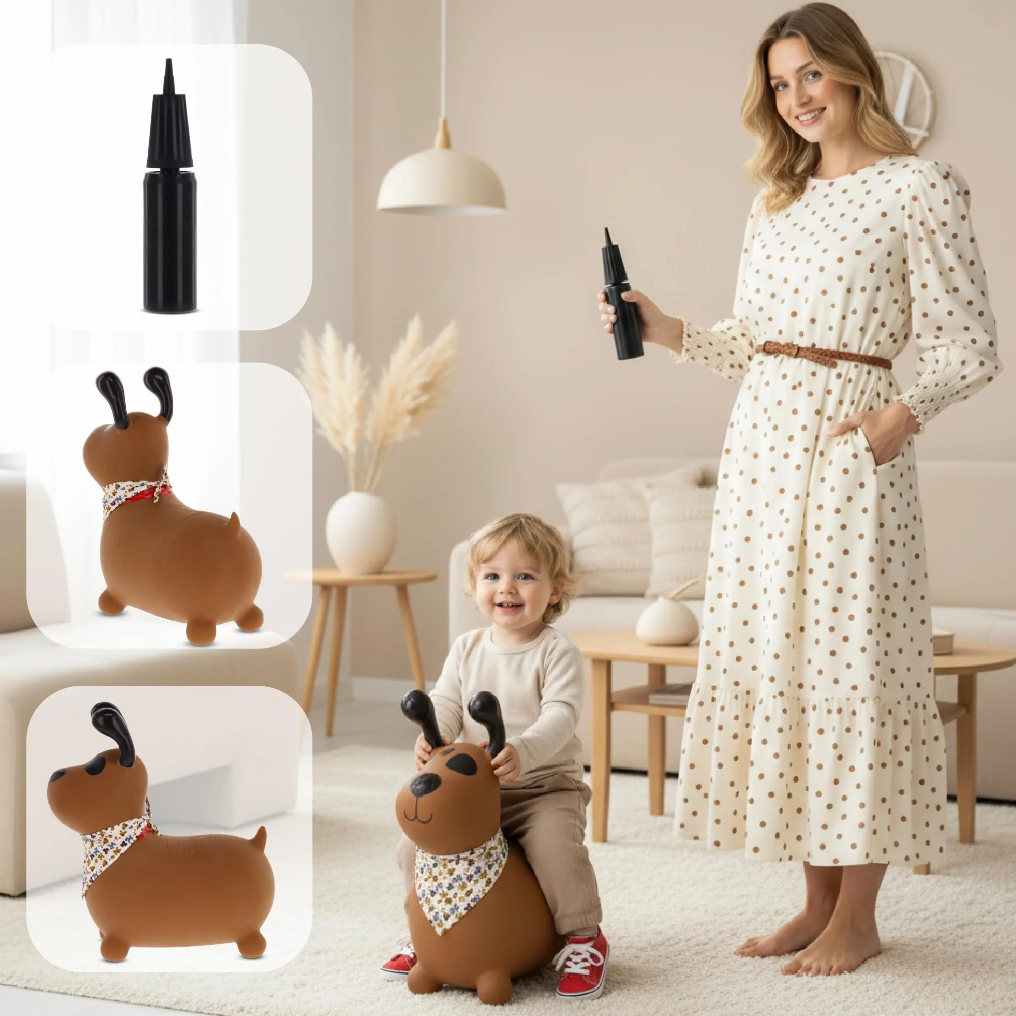 sun baby Saltador Hinchable para Niños hasta 45 Kg sin BPA, de 1 año, Pelotas saltarinas para niños (Perro marrón con Bandana)