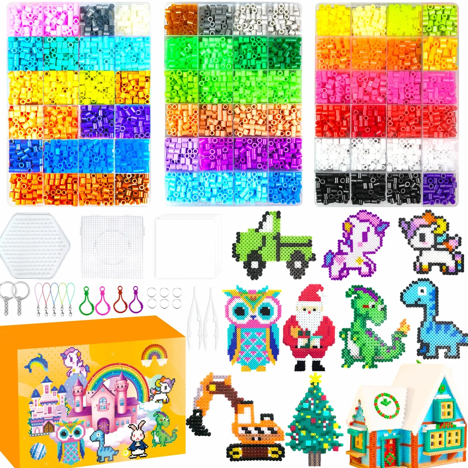 Cuentas Para Planchar, 5MM Abalorios Cuentas Fusibles de 72 Colores Set con Caja de Almacenamiento, Guía del Usuario, Decoracióny Ideas de DIY Manualidades para Niños Cumpleaños Navidad