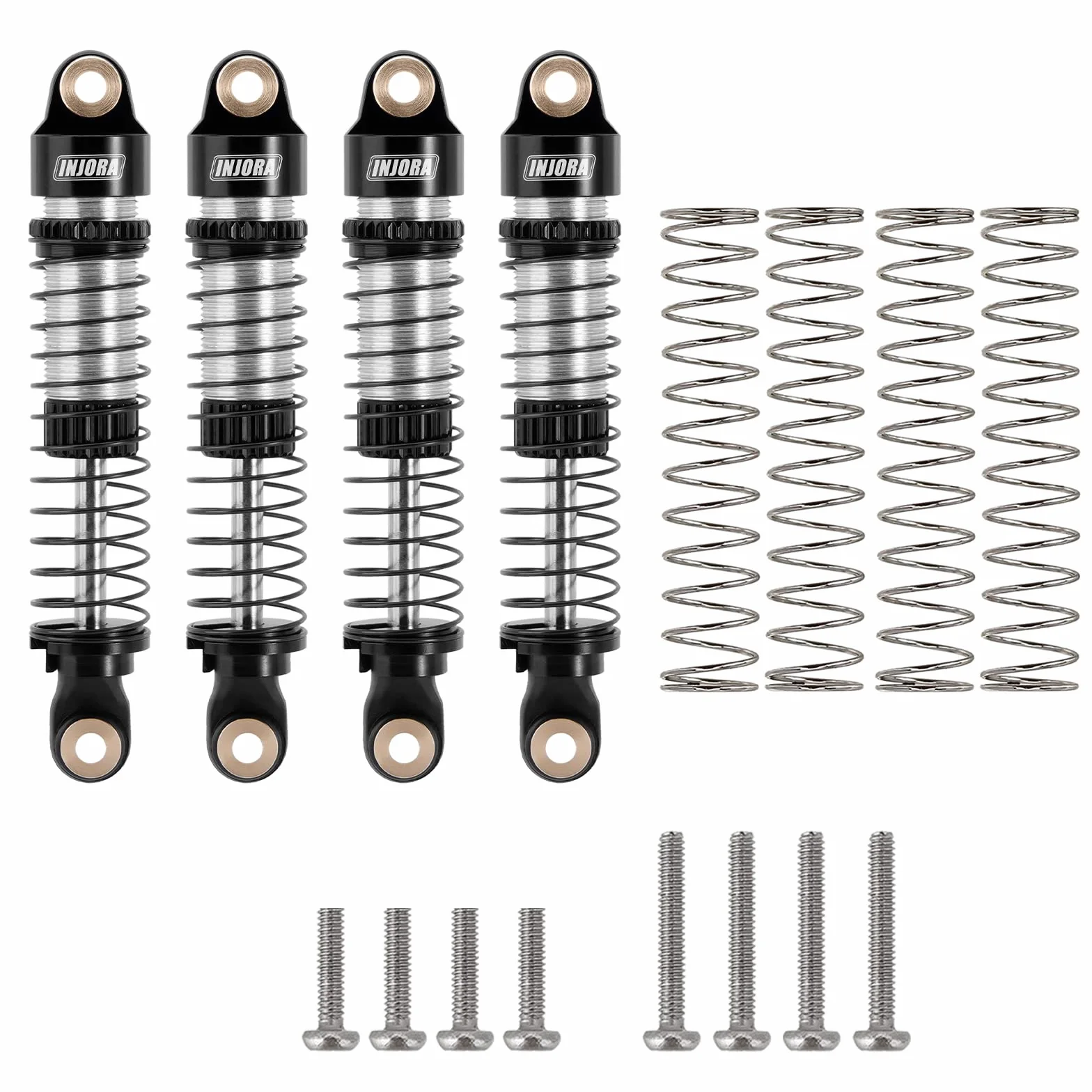 INJORA 53mm RC Choques- Aceite Amortiguador Roscado Absorbedor para TRX4M K10 High Trail Upgrade 1/18，Negro Plata