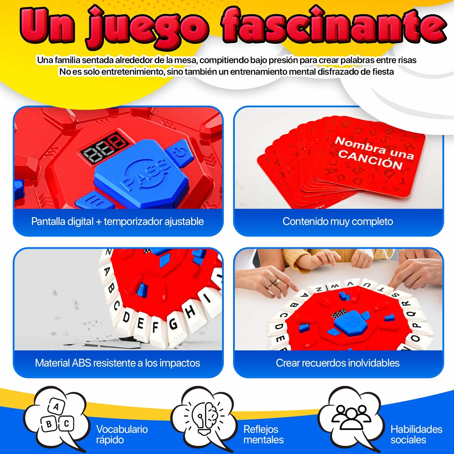 RoserRose Juego de Mesa en Español, Juego de Palabras, 2 Modos de Juego, 35 Tarjetas (140 Categorías), Portátil y Educativo, Ideal para Familias y Fiestas (A)