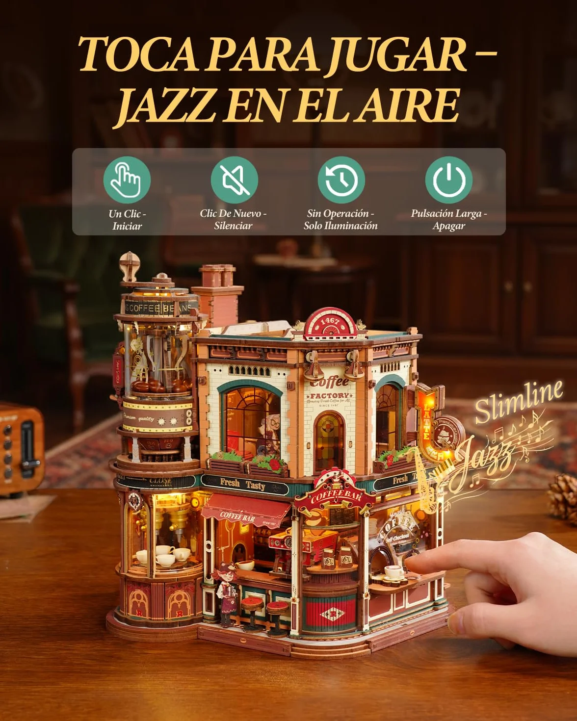 ROKR Puzzle 3D Madera Café en la Esquina Maquetas Construir Adultos Dream Coffee Factory EAB02