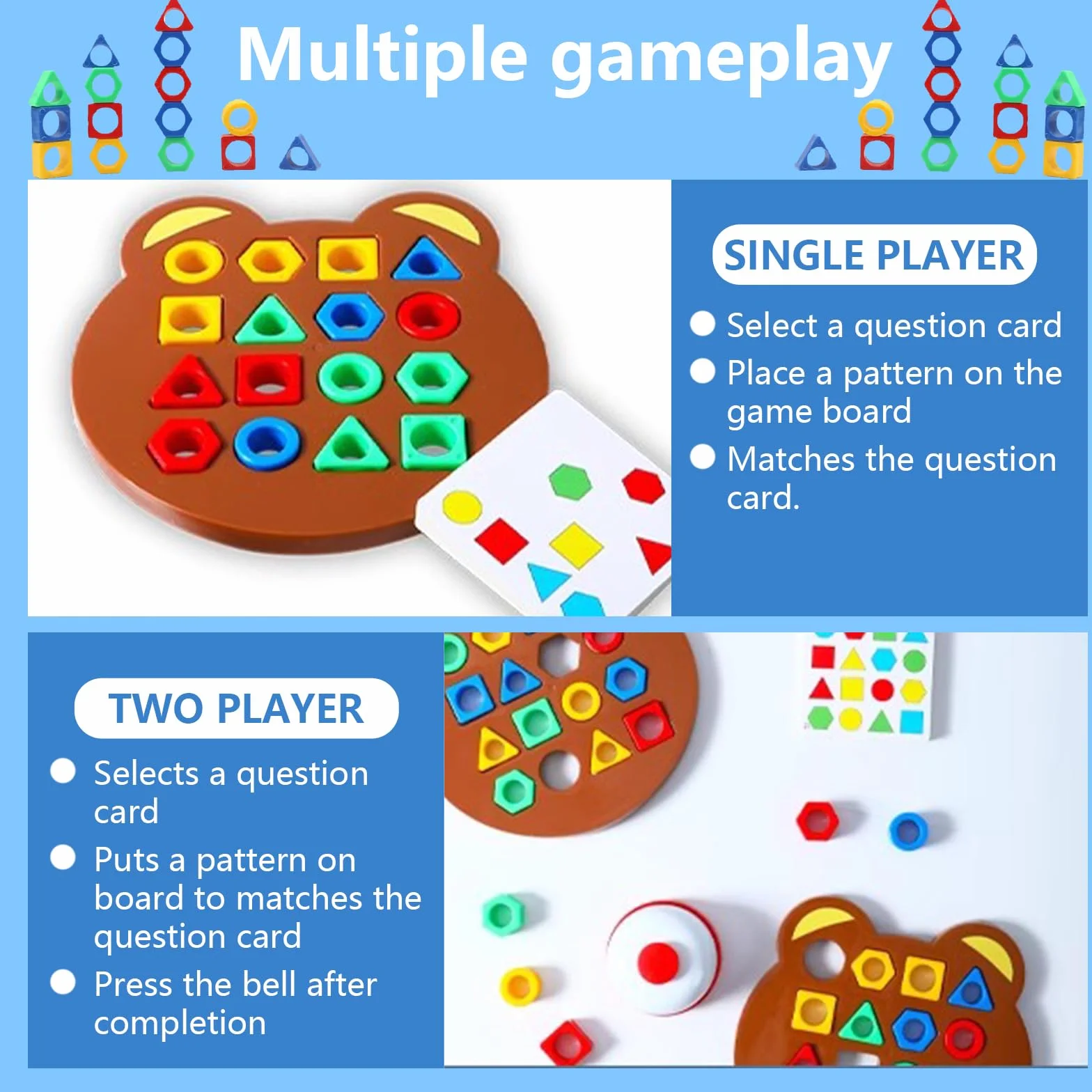 Juego De Emparejamiento De Forma con Tarjeta, Shape Matching Game, Color Sensory Educational Toy para niños 3-8 años