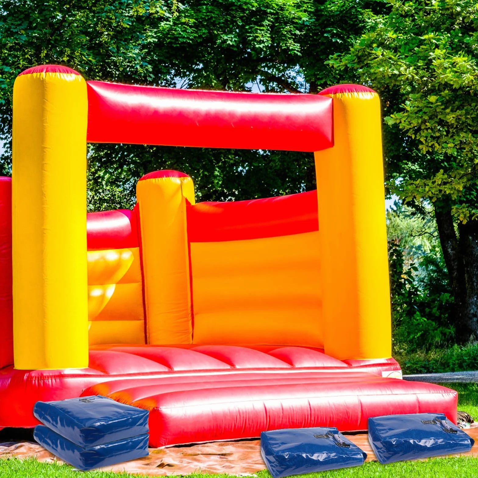 BOXOB 6pzs Sacos de Arena Vinilo, Sacos Arena Resistentes con Asas para Castillo Inflable Carpa Canopy Toboganes Agua Anclaje Seguro para Inflables al Aire Libre Resistentes Intemperie (Azul)
