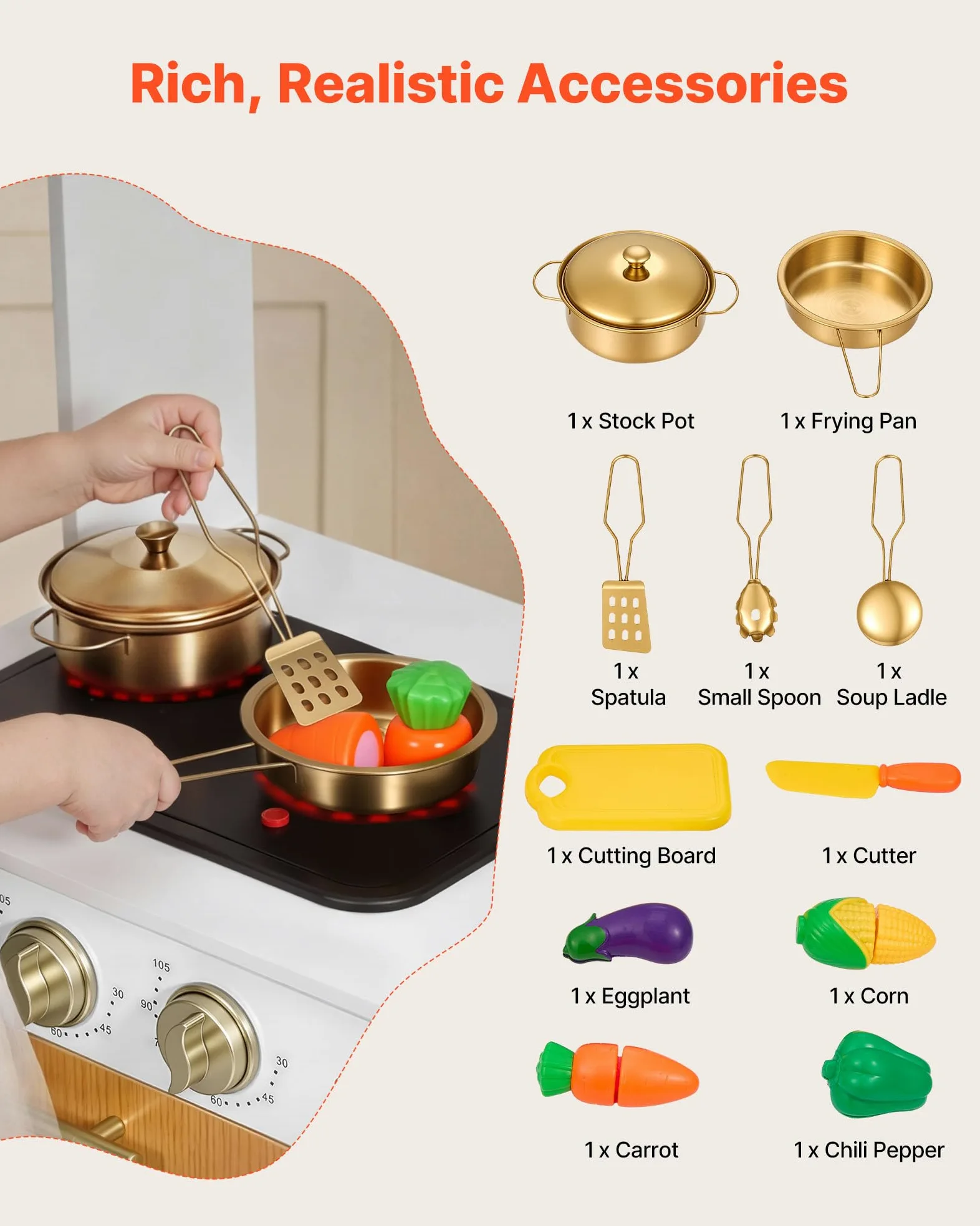 VEVOR Cocina de Juguete para Niños de 3 a 8 Años, Cocinita Infantil de Madera con Luces y Sonidos, Zonas Interactivas, Juego de Cocina con Almacenamiento, Microondas, Fregadero, Accesorios, Blanco