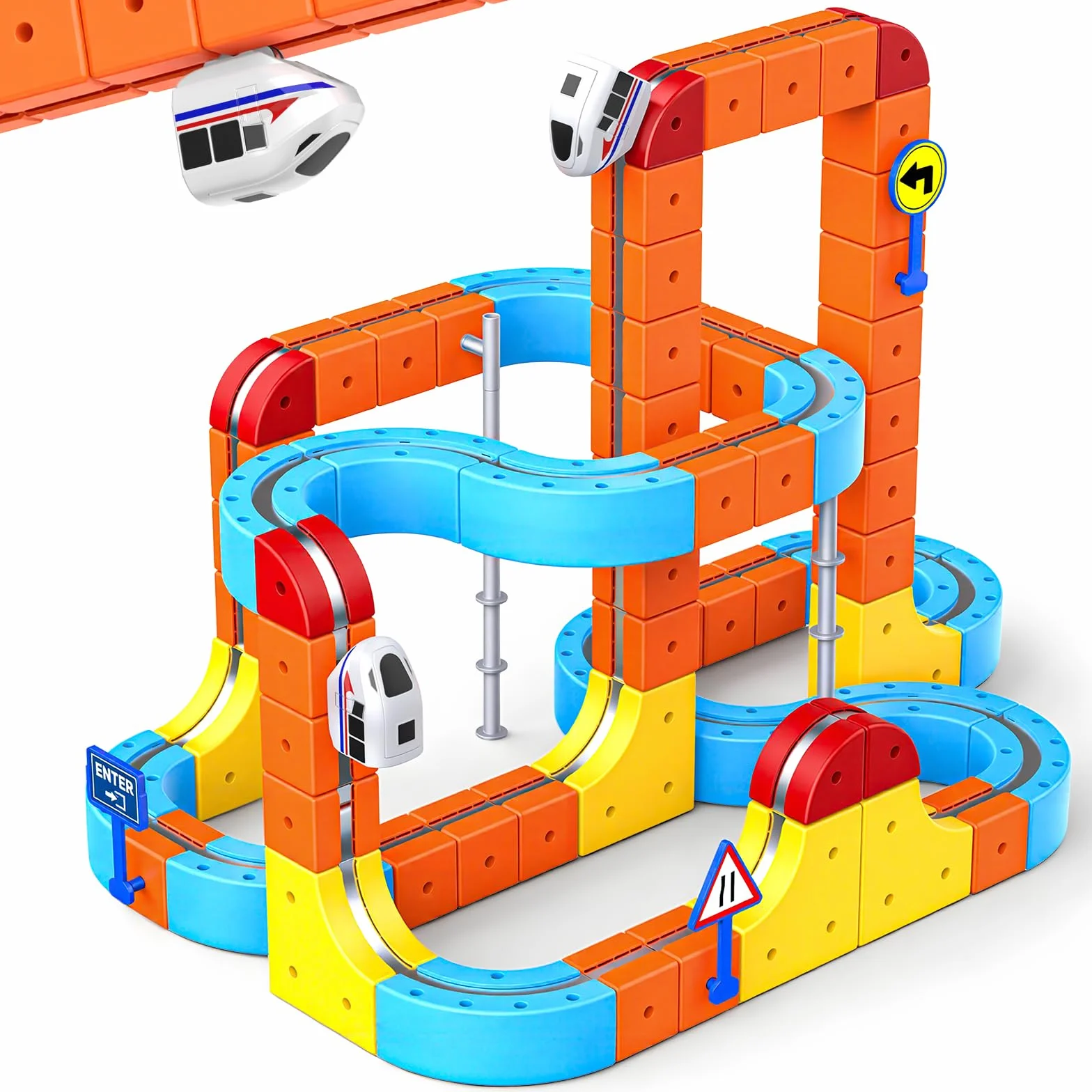 80 Piezas Tren Electrico Juguete Niños, DIY Cube Track Regalo Niño Niña 3 4 5 6 7 8 Años Cubos 3D Tren Magnetico Eléctrico Juguetes Niño 3-8 Años