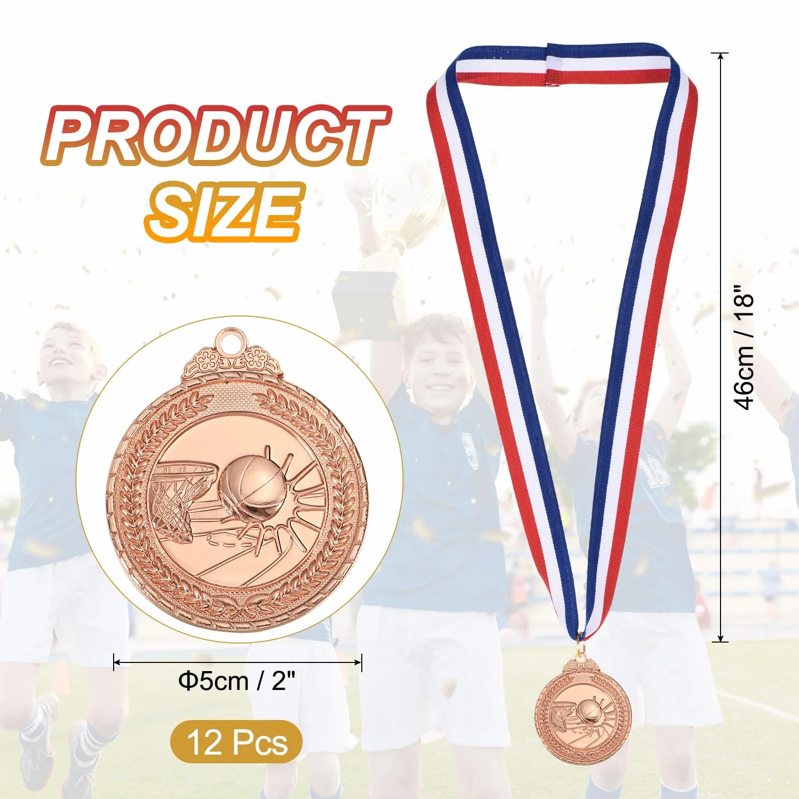 QUARKZMAN Medallas De Baloncesto 2 Pulgadas, Bronce con Cinta para Cuello, 12 Piezas