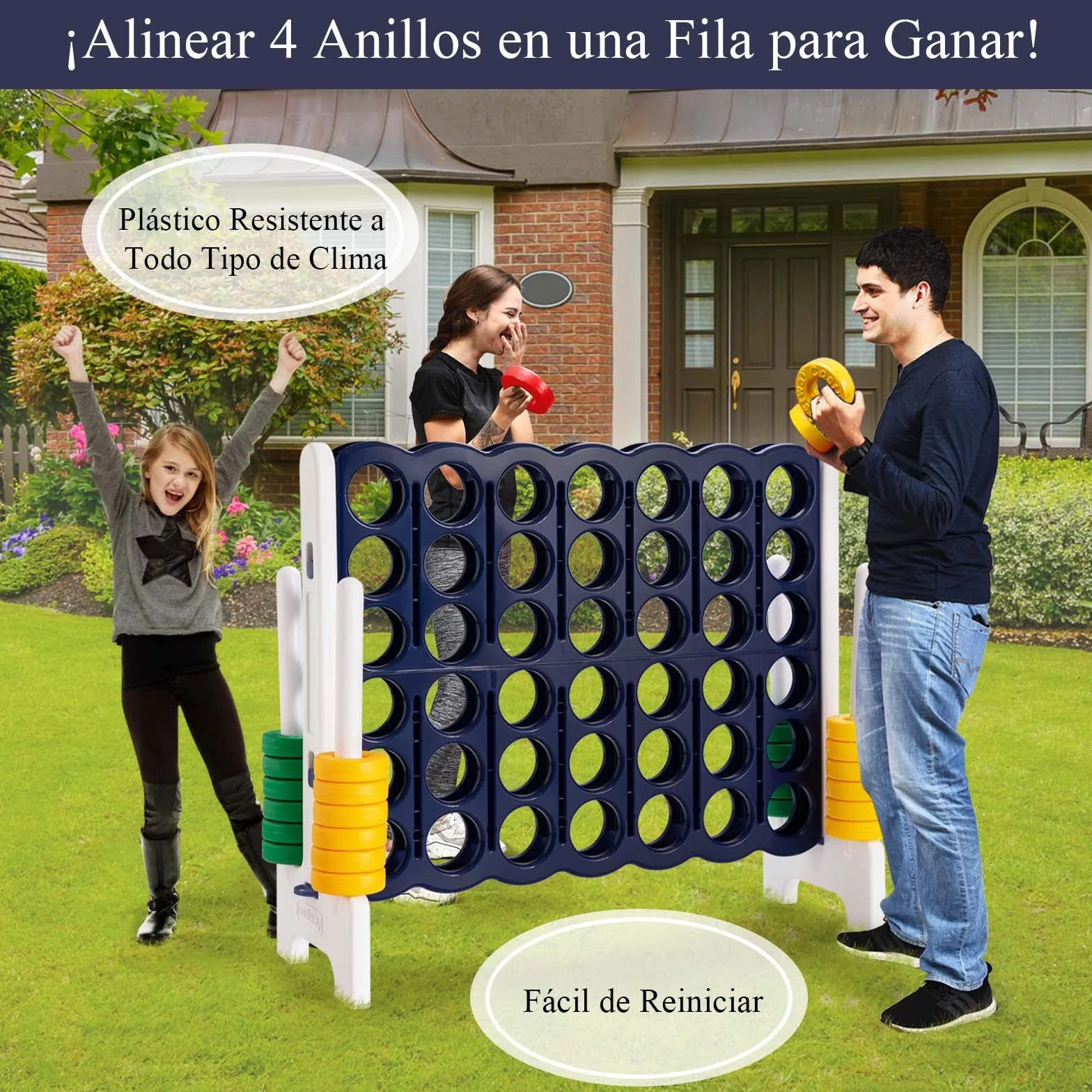 COSTWAY Juego Gigante 4 en Raya, 42 Anillos con Deslizamiento Rápido (Azul)
