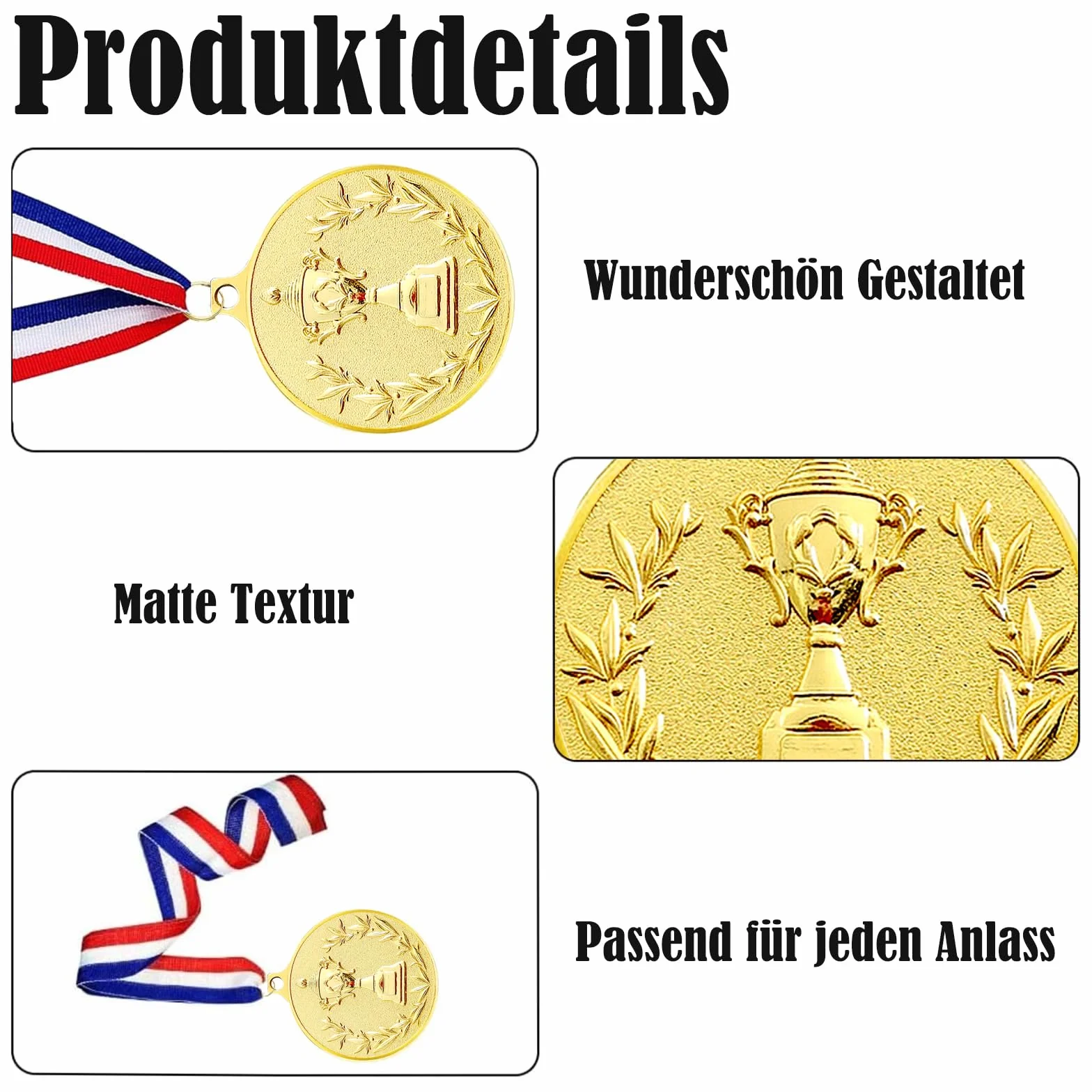 Medallas de Metal 5.0cm, Medallas de Oro Plata Bronce con Cintas para Premios Deportivos y Fiestas