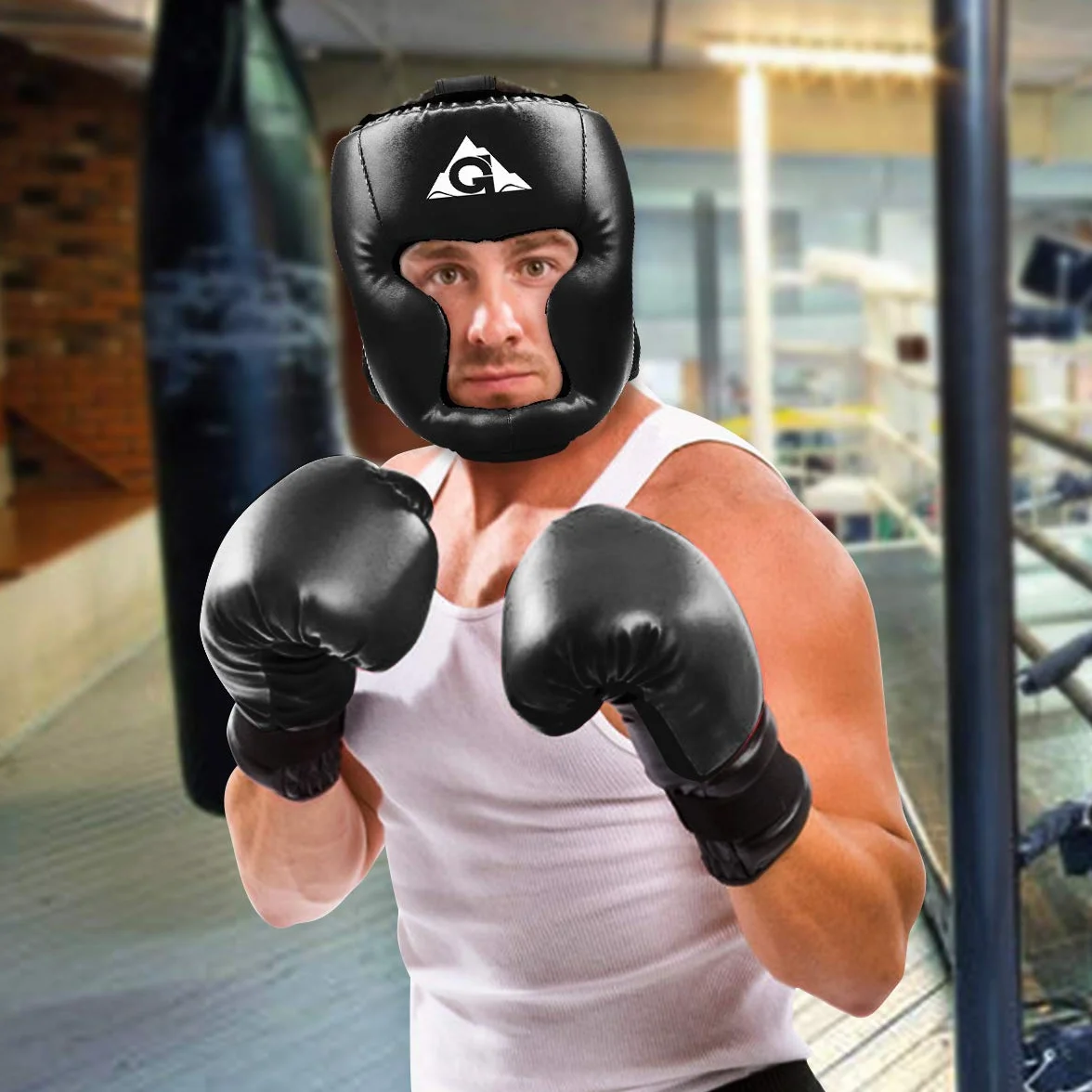 GROOFOO Casco de Boxeo para niños y Adultos, Protector con Parte Superior de Malla para Kickboxing, MMA, Muay Thai, Sparring, Rojo L/XL