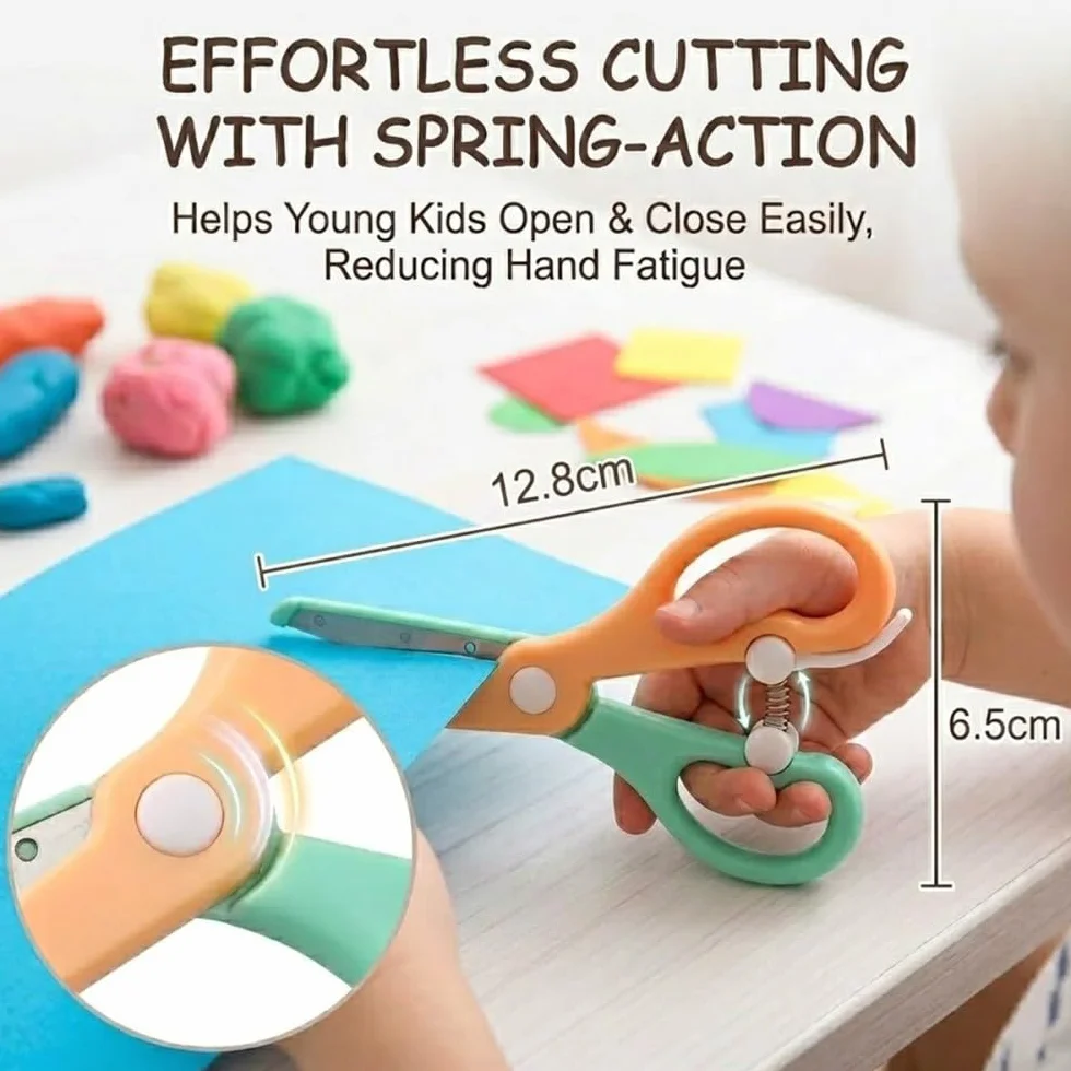 3 Piezas Tijeras de Aprendizaje para Niños, 10,7 cm Herramienta Creativa de Plástico con Resorte, Diseño de Doble Color, Para Manualidades en Casa y Aula de Preescolar, Puntas Redondeadas