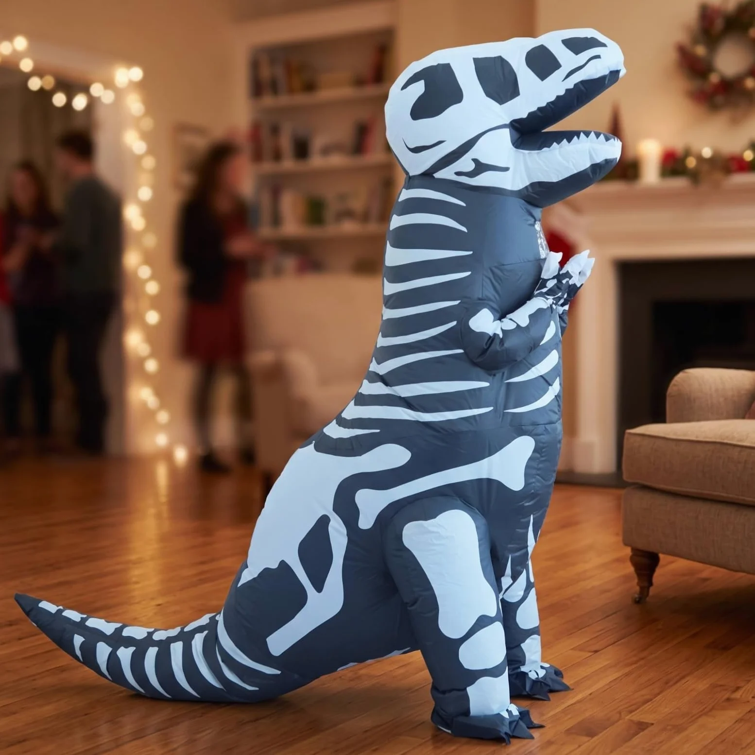 LOVIVER Disfraz de Dinosaurio Inflable para Adulto Traje de Esqueleto Hinchable con Huesos Impresos Silueta Grande Ligero y Cómodo Adecuado para Fiestas Temáticas Cosplay Espectáculos