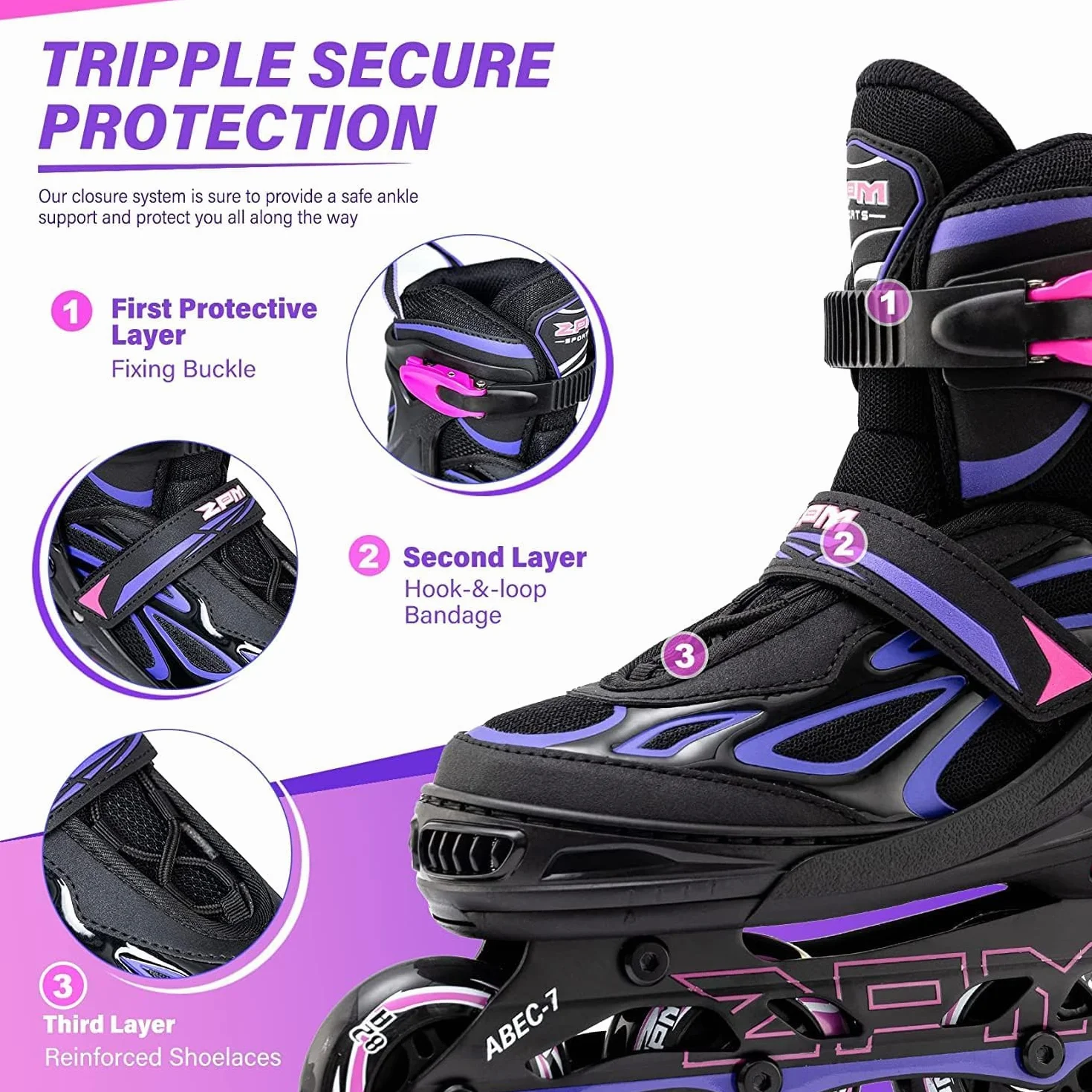 2PM Sports Patines en Línea Ajustables para Niños, Tallas 30-44