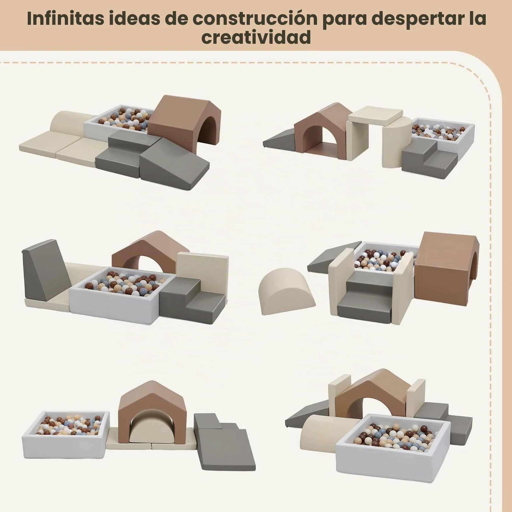 Juego de 7 Bloques de Espuma para Niños: Cuero sintético Bloques Psicomotricidad Infantil con Piscina de Pelotas(Sin Pelotas)- Set de Escalada Suave Ligero para Interior Infantil para Escalar y Niños