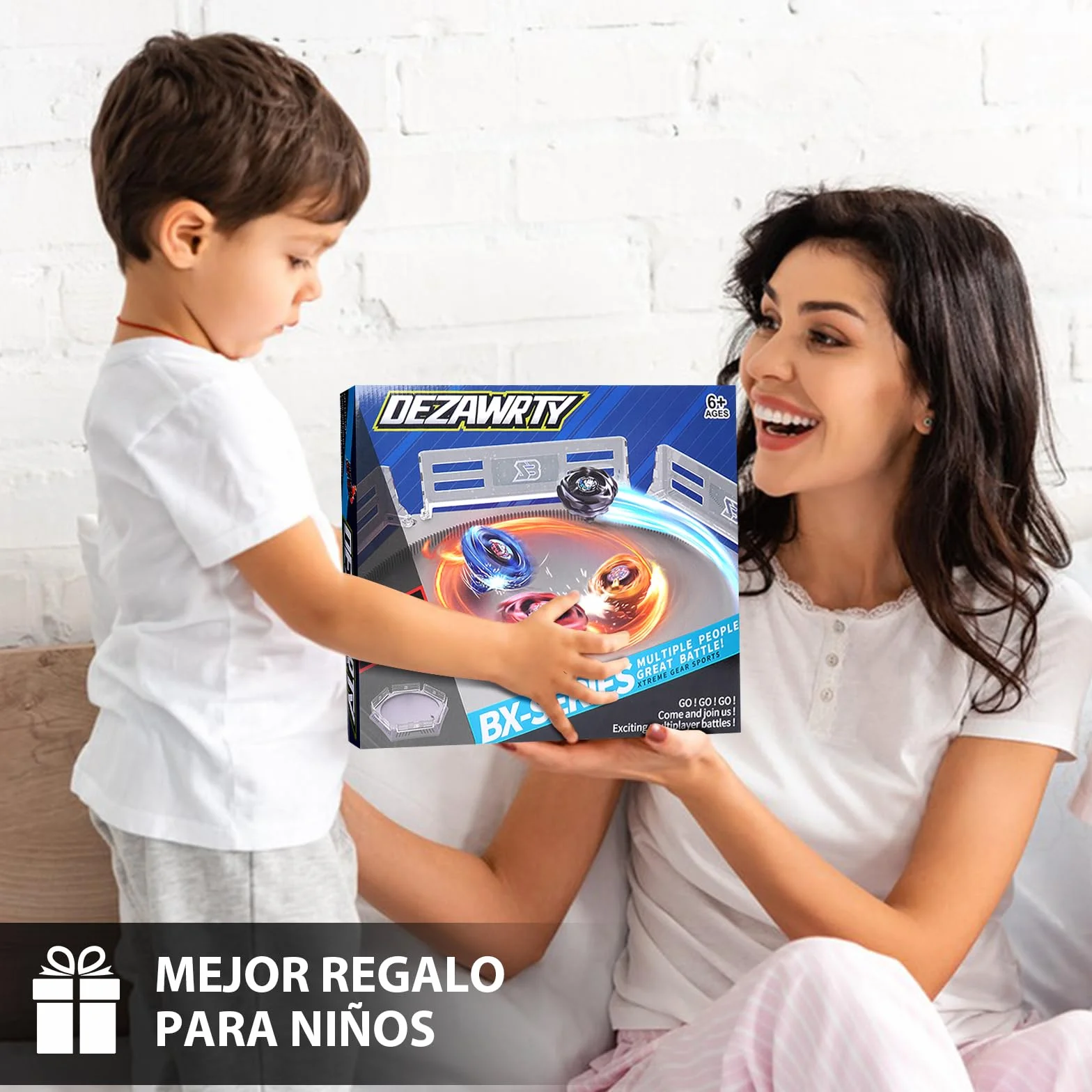 DEZAWRTY Set de Arena Gyro X Stadium con X Acceleration Rail – 4 peonzas de Combate, 2 lanzadores y Estadio, Arena de Batalla para niños a Partir de 6 años, Juguete de Combate para niños, Color Gris
