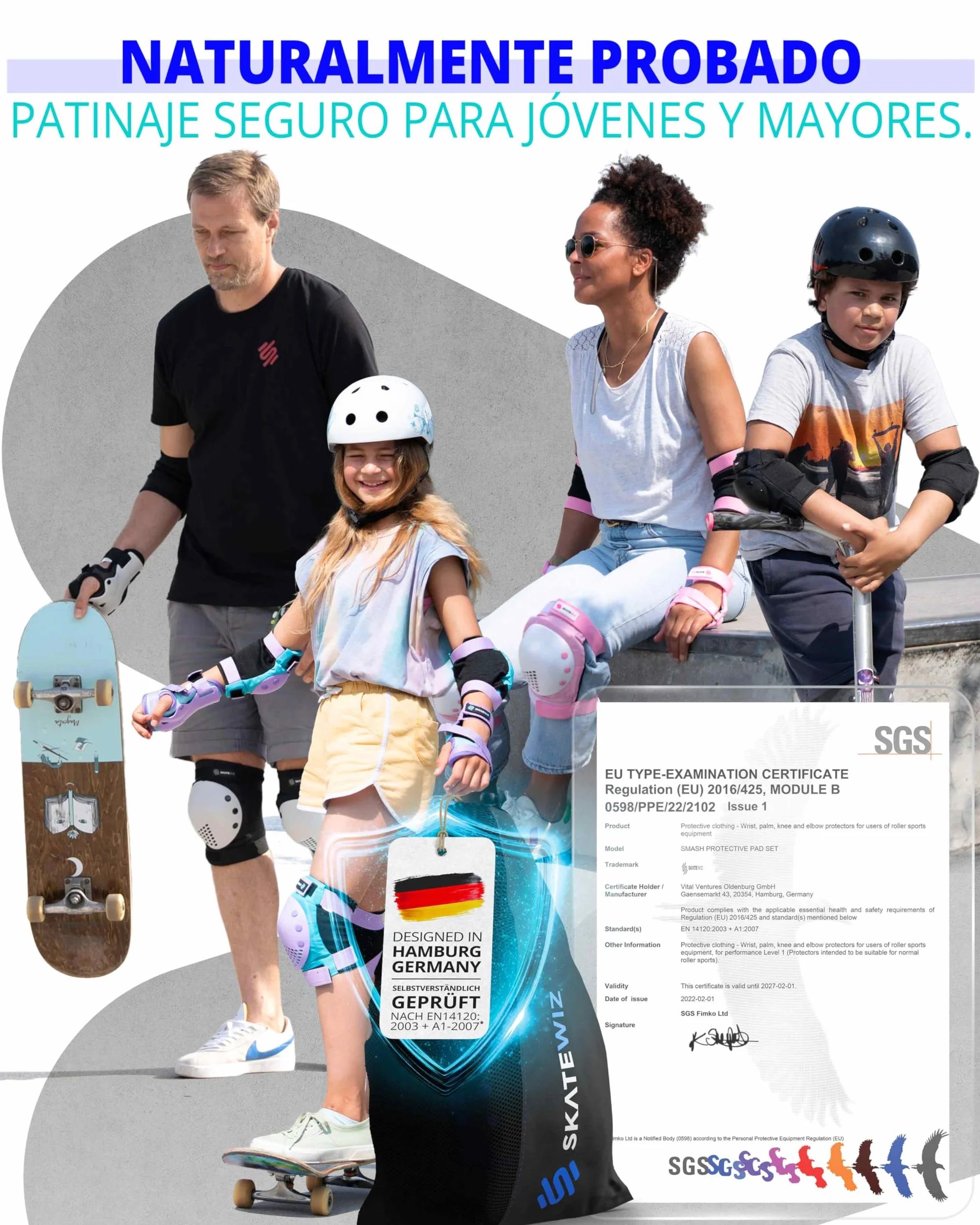 SKATEWIZ Protecciones Patines Rodilleras Coderas Skate Scooter SMASH
