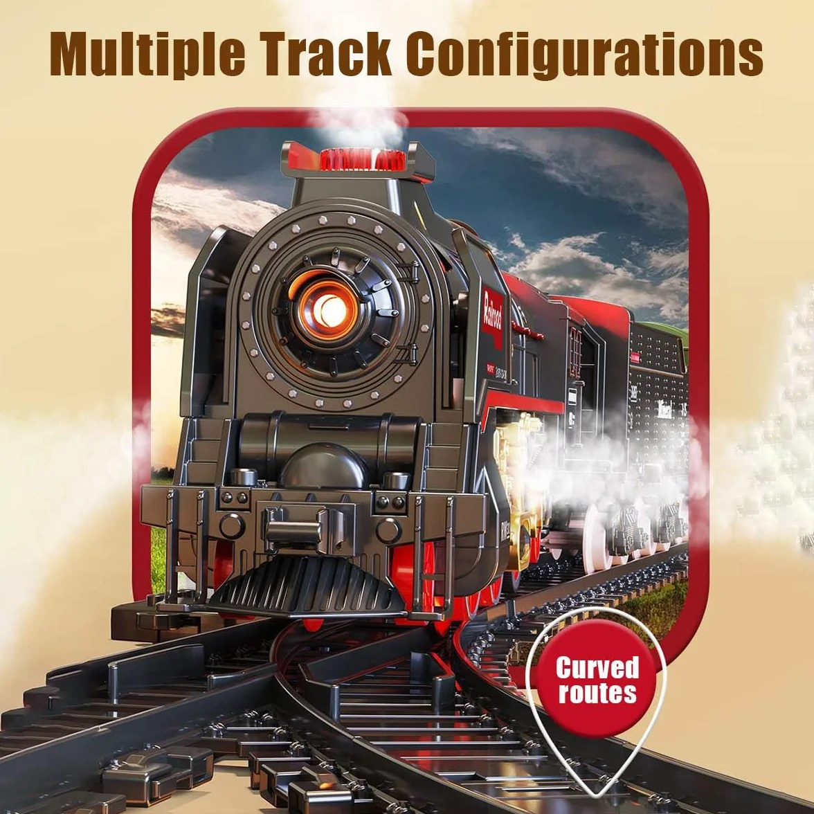 Modelo de locomotora de vapor, juego de tren de Navidad eléctrico RC con carro y pista larga, decoración del hogar y juguetes para entusiastas de los trenes
