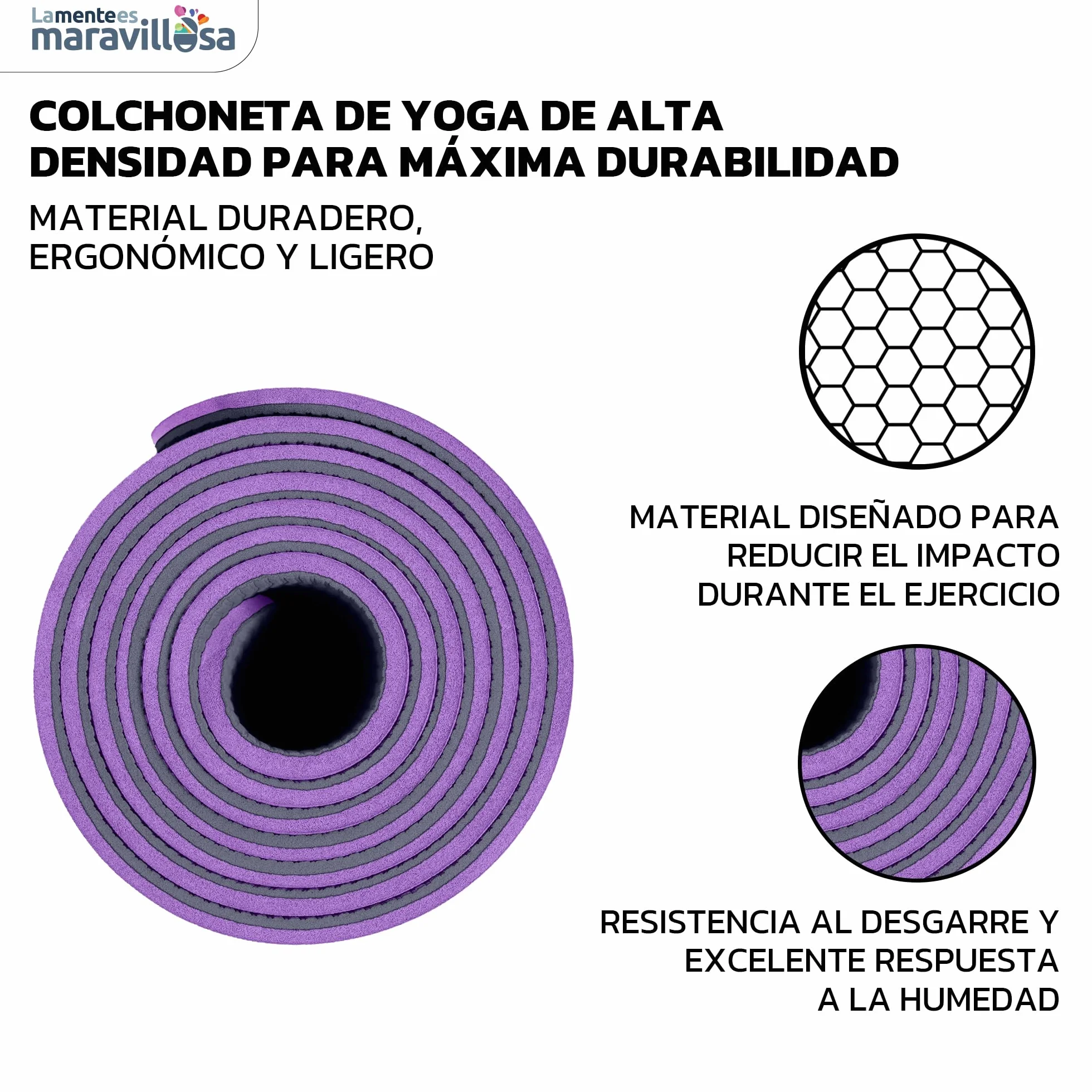 Esterilla de Yoga Pilates Fitness TPE Antideslizante Hipoalergénica 183x61 cm con Bolsa y Correa