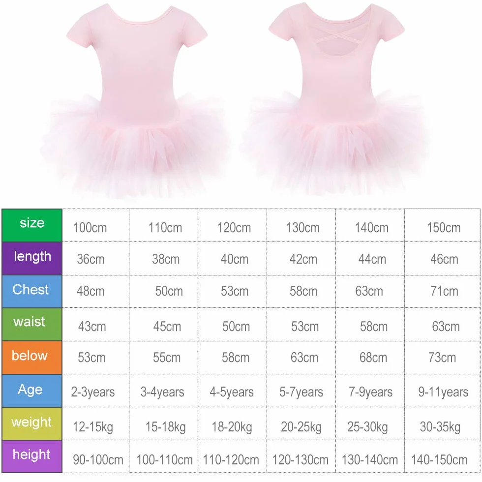Bezioner Maillot de Danza Tutú Vestido de Ballet Algodón Manga Corta para Niña