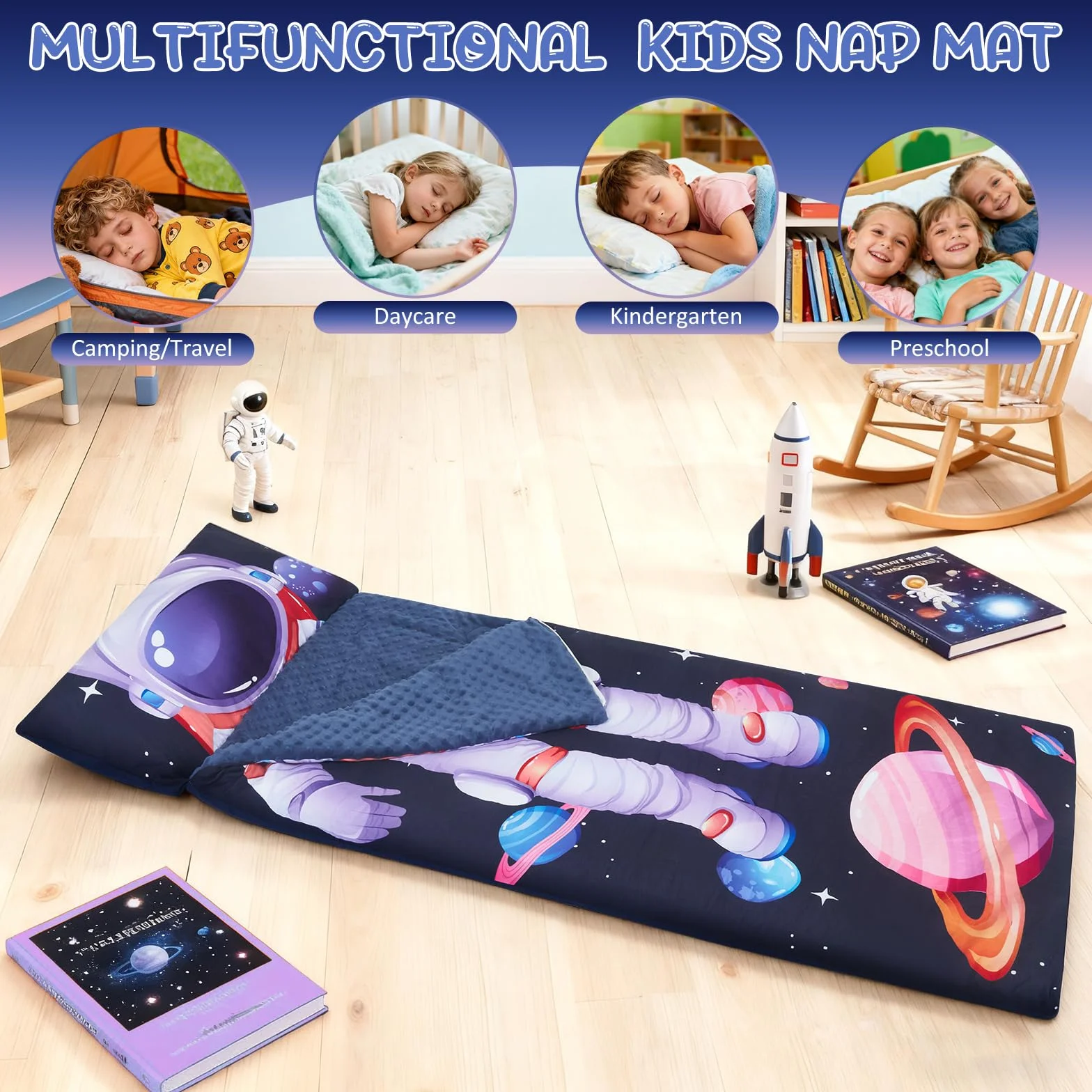 Saco de Dormir Infantil para Niños y Niñas 3-8 Años (120x60 cm), de Algodón con Forro Polar, Ligero y Cálido con Almohada Desmontable, para Guardería, Viaje y Camping