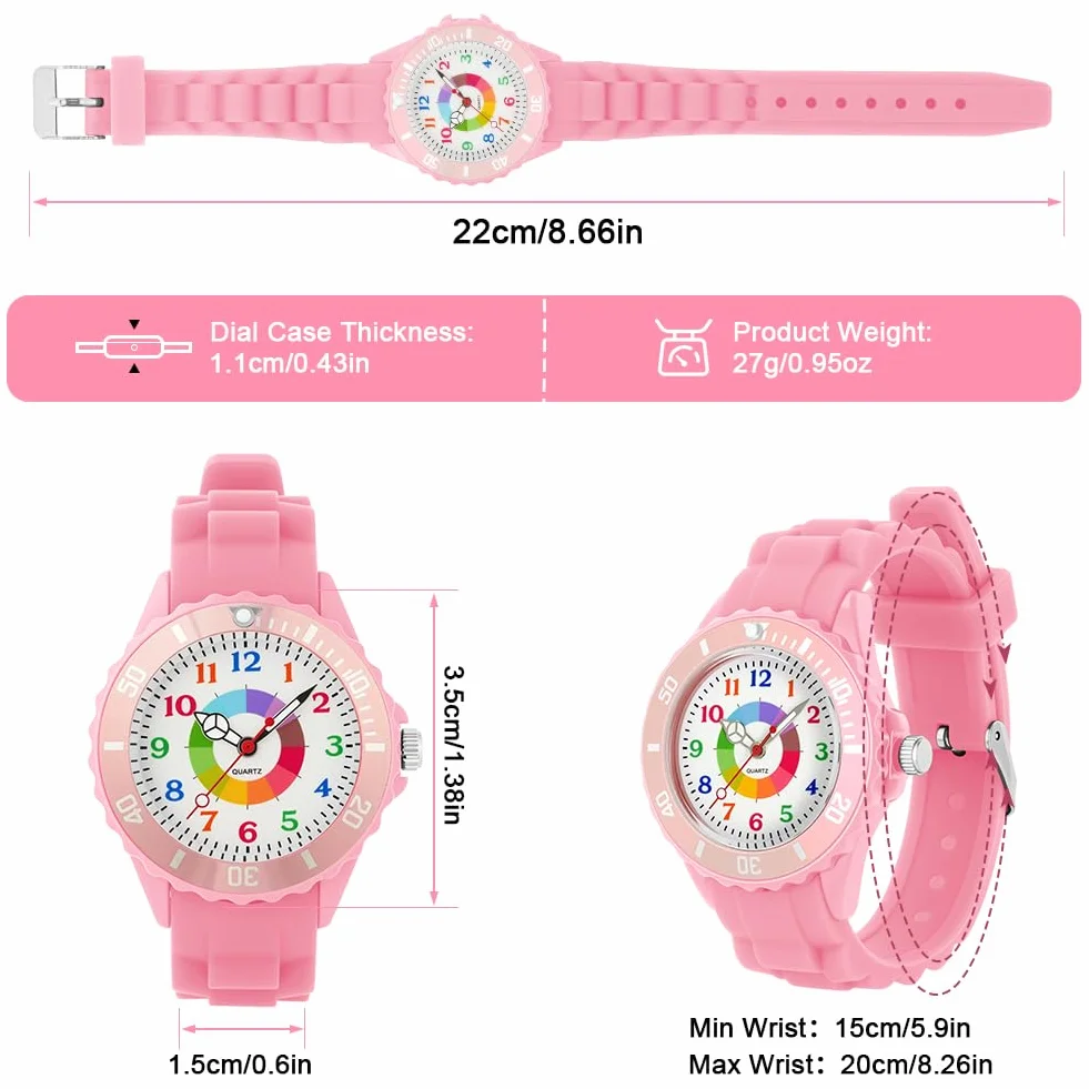 Reloj de Aprendizaje para Niños Impermeable, Analógico con Correa Suave y Esfera Colorida