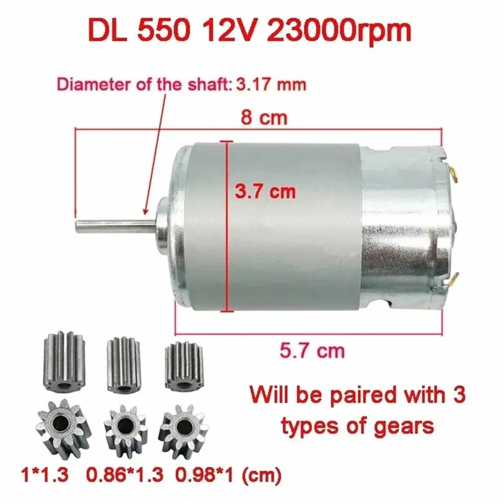 Motor de coche eléctrico para niños 550 RS390 RS380 12V 6V 24V compatible con DL555 para un mejor rendimiento y velocidad (550 12 V 23000 rpm)