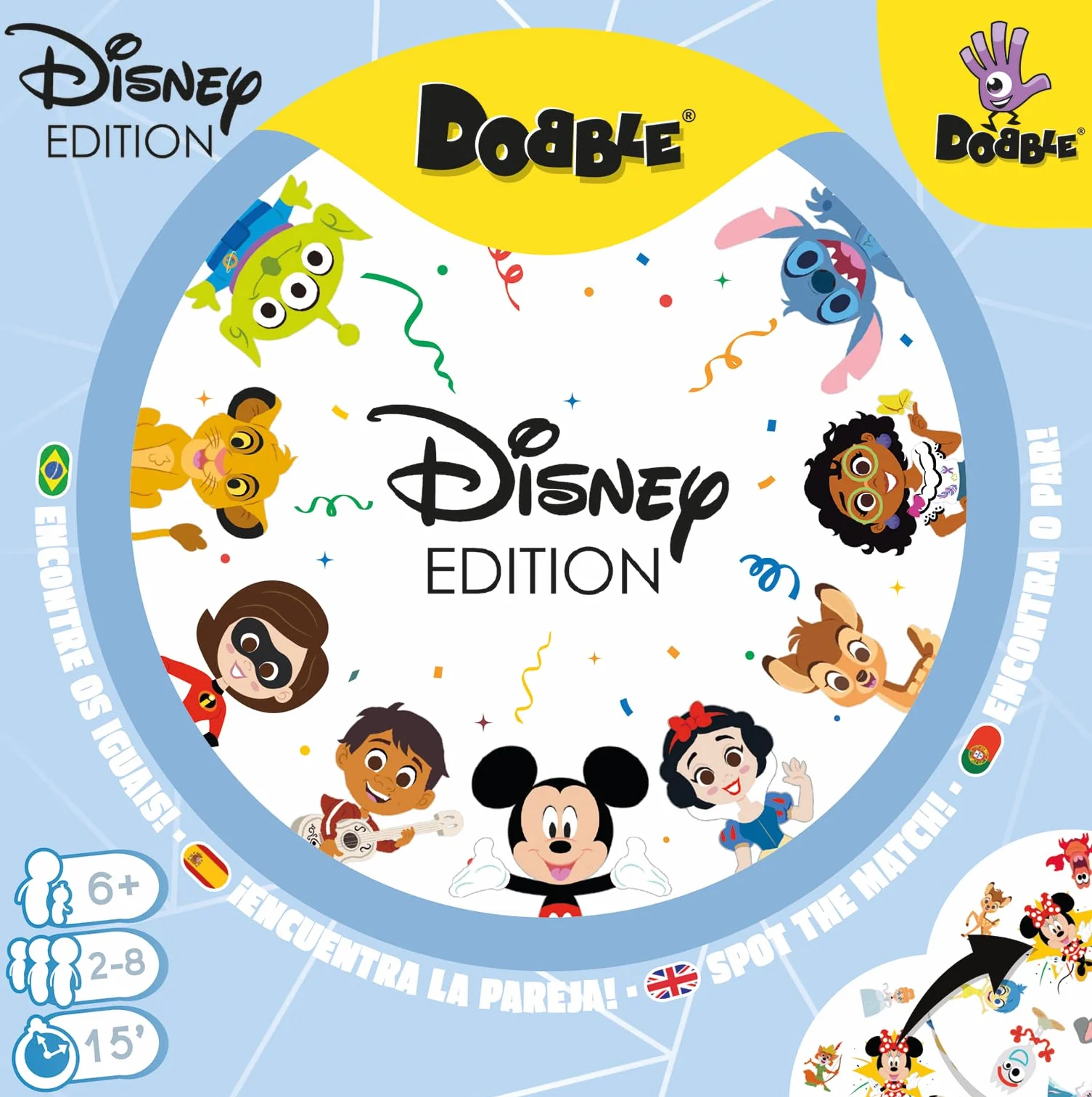 Asmodee Dobble Disney Edition, Juego de Cartas de Acción y Reflejos para Adultos y Niños, A Partir de 6 Años, De 2 a 8 Jugadores, 15 Minutos por Partida, Multilenguaje (Incluye Español)