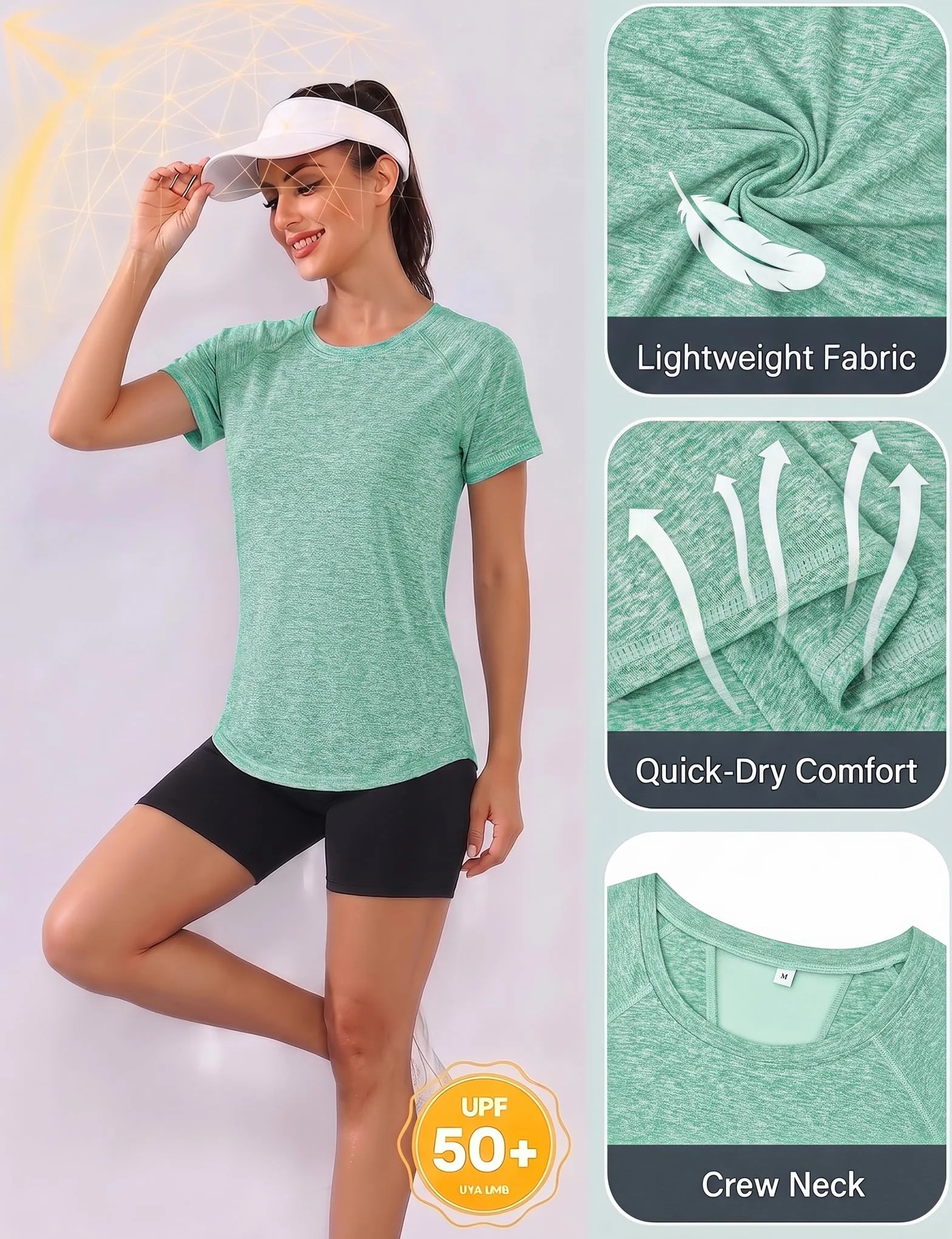 Camiseta Deportiva para Mujer Espalda Malla Ajuste Holgado Yoga Correr Ligera Cuello Redondo Manga Corta