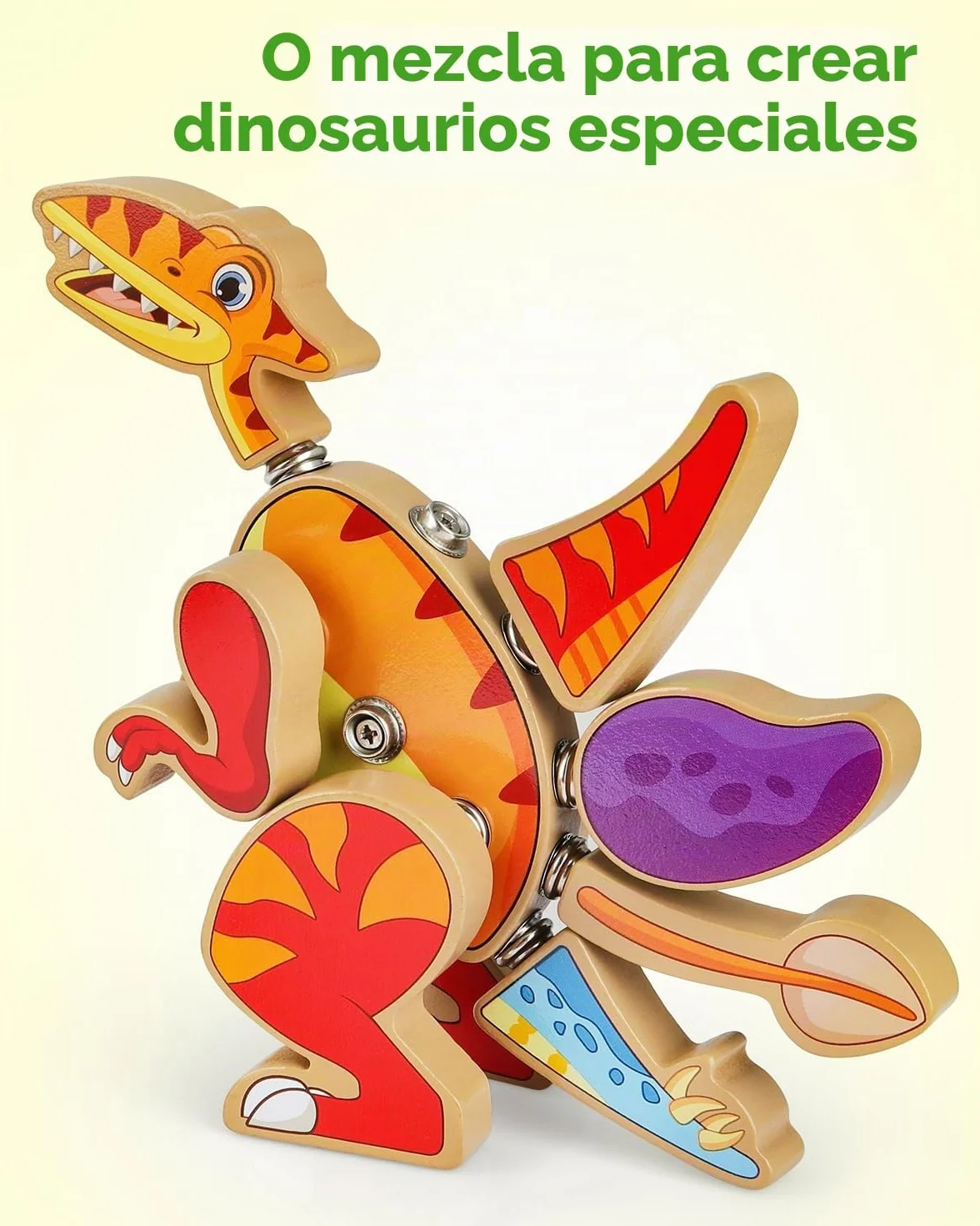 Coogam Juguetes de construcción de dinosaurio a presión, juego de dinosaurio de madera desmontable, STEM Montessori, juguete educativo de habilidades motoras finas, regalo para niños de 3, 4, 5 años