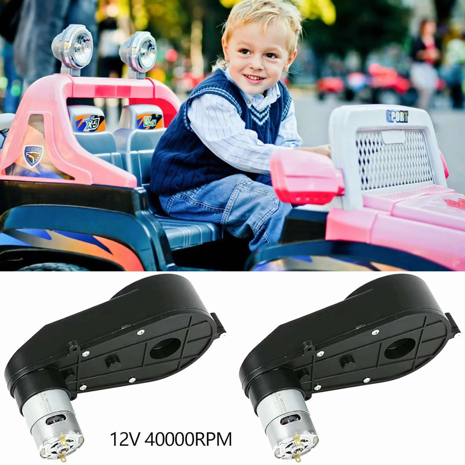 2 piezas de motor eléctrico RS550 12V 40000RPM, motor eléctrico y caja de engranajes para coche de niños, piezas de repuesto para coche eléctrico de niños