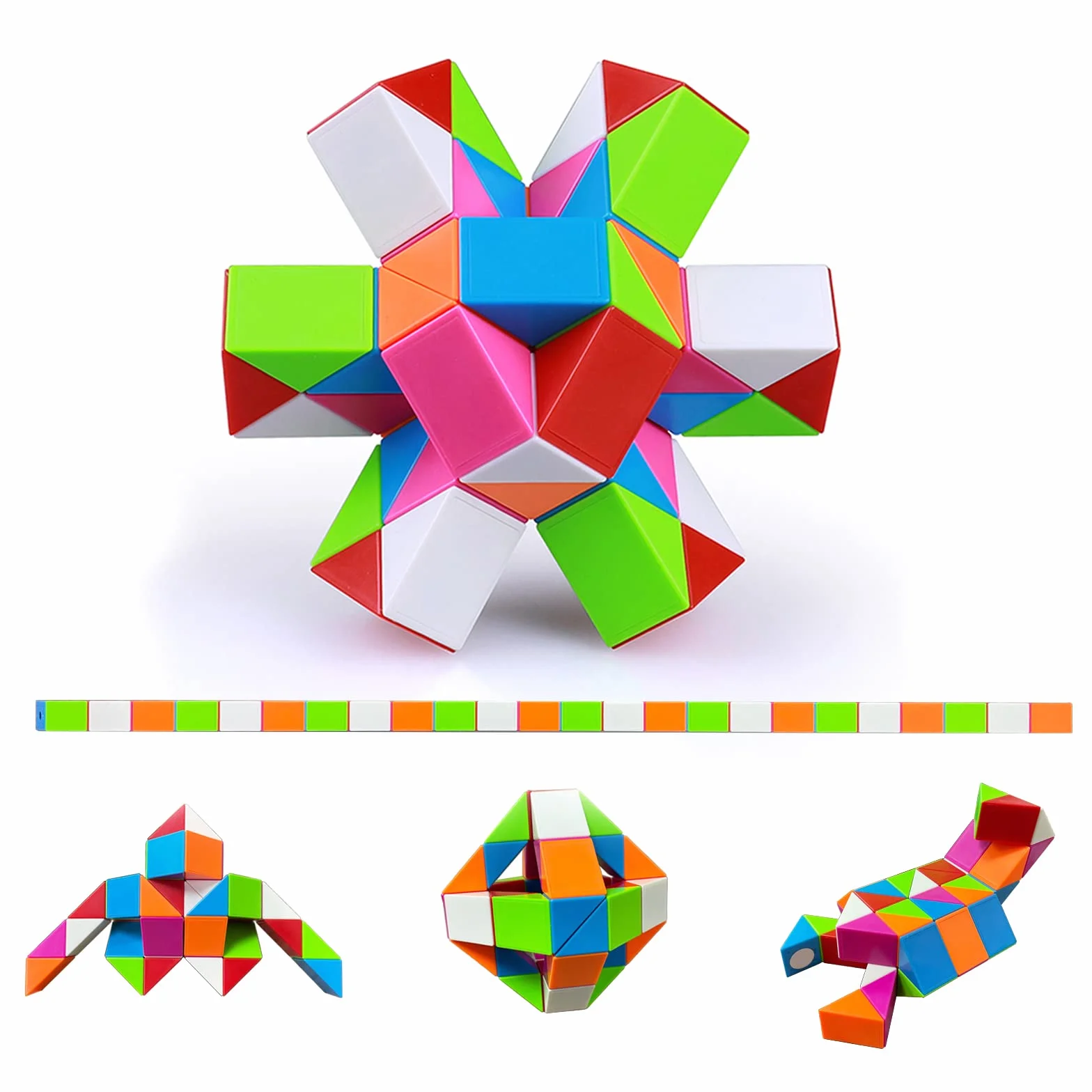 Serpiente mágica 48 Secciones-Regalos cumpleaños niños Colegio-Magic Snake Cube-Serpiente Juguete Mágica-Fidget Toys-Juguetes educativos antiestrés(Multicolores*1)