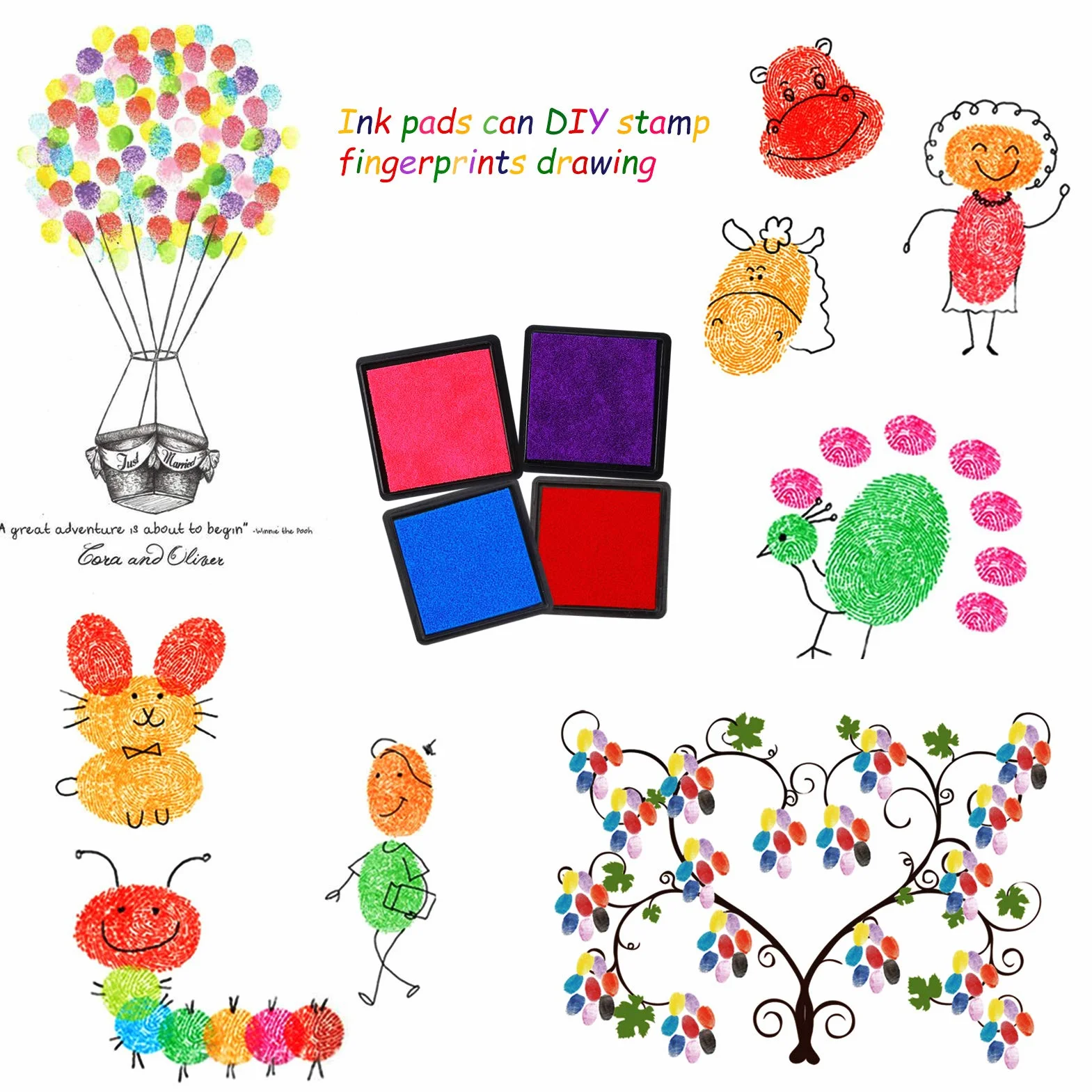 HOWAF 16 Madera Sellos para Niñas Niños Manualidades con Almohadilla de Tinta 4, Unicornio Sirena Princesa Corazón Arcoíris Mariposa Sellos para Niña Bricolaje Scrapbooking Tarjeta Impermeables Regalo