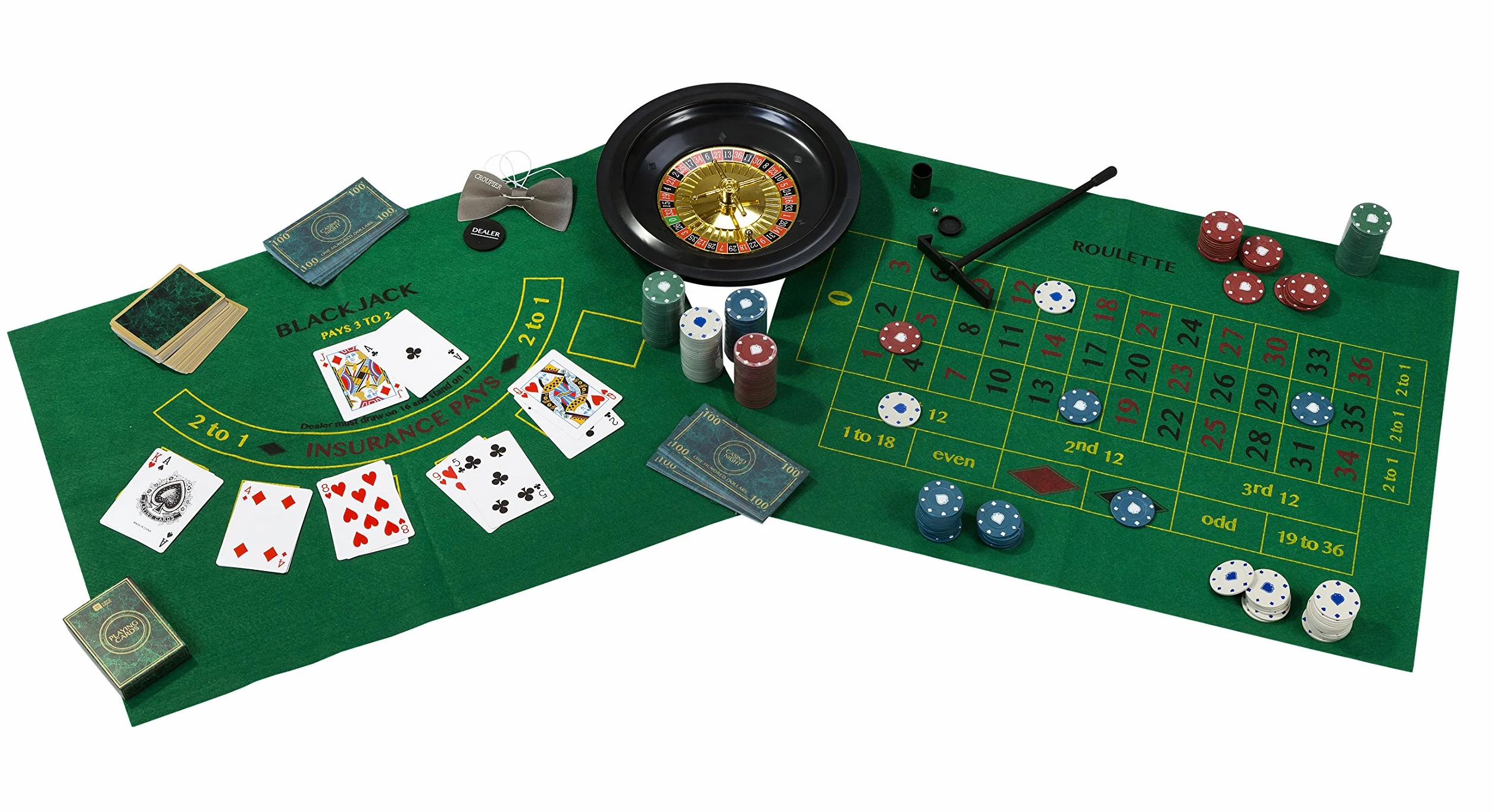 Talking Tables Kit de Casino Noche Poker, Blackjack, Ruleta | Tapete, Fichas, Dinero, Bolas, Cartas, Stick Crupier | Regalo para Adultos
