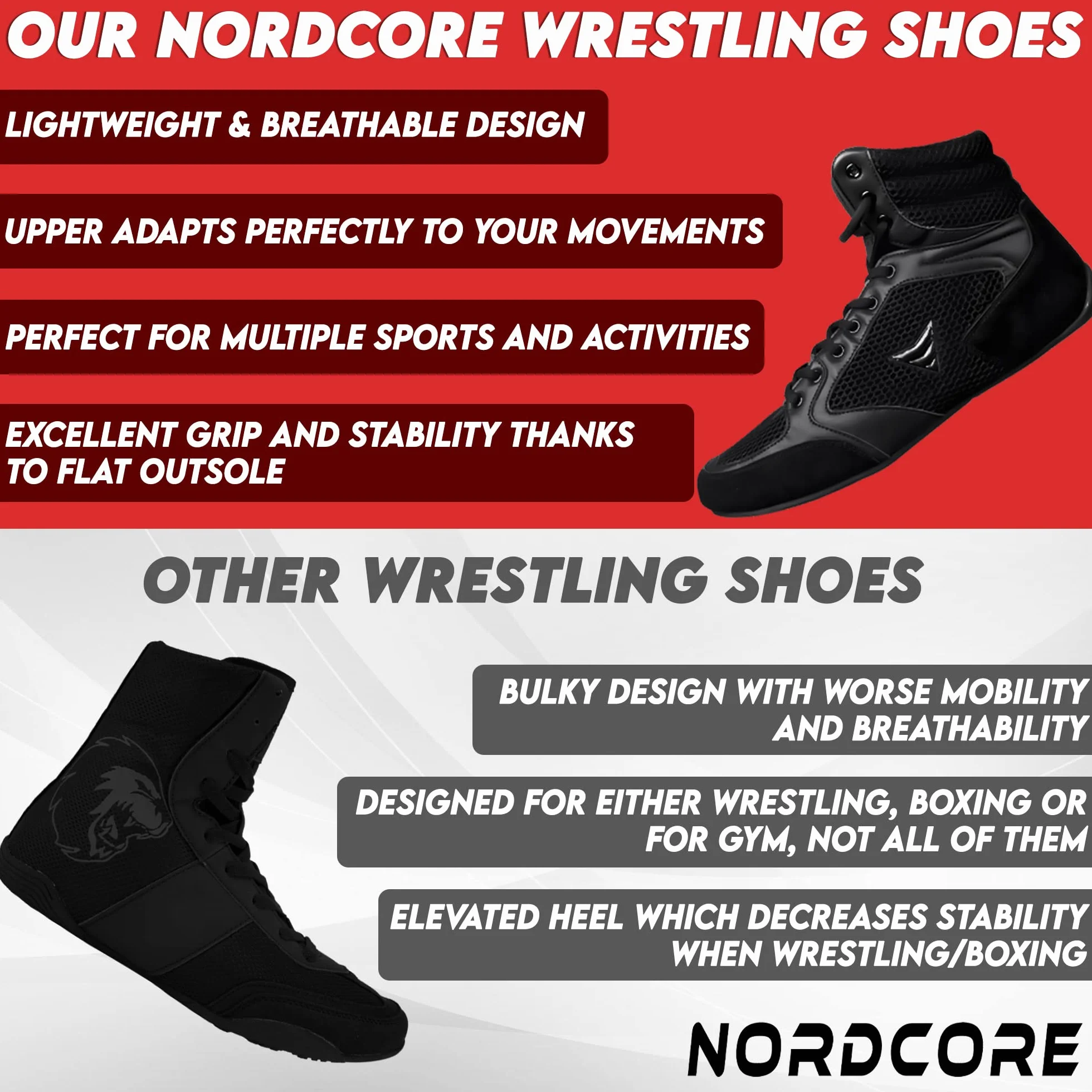 Nordcore Zapatillas de Boxeo Ligeras Alta Tracción Hombre Mujeres