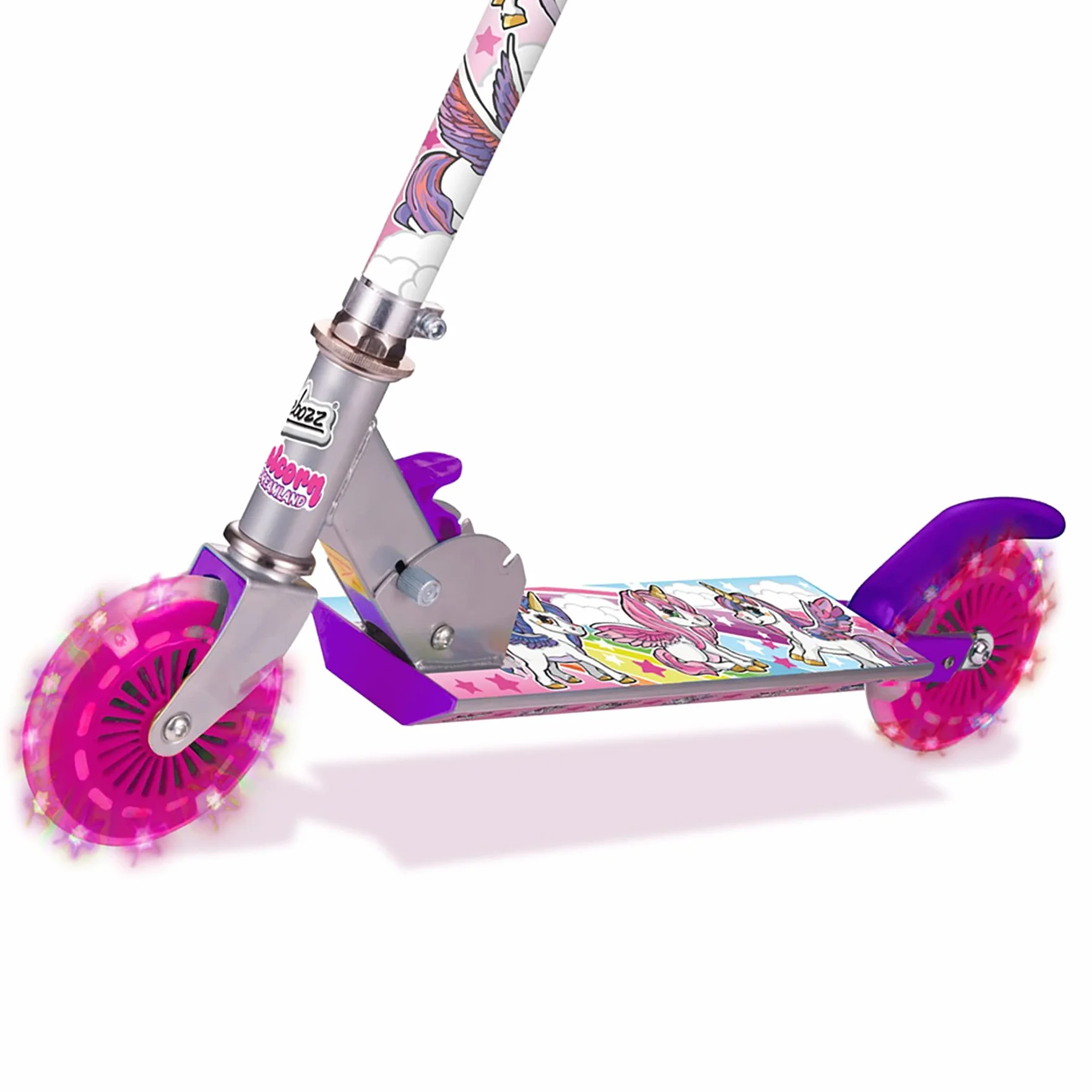 Ozbozz SV13988 Unicorn Scooter con 2 Ruedas iluminadas, 4-11 años, manillar ajustable, Multicolor