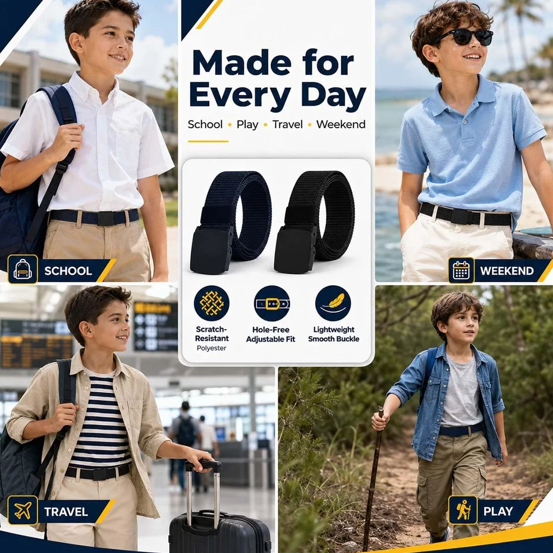 Cinturón Niño Nylon Hebilla Metálica Negro Talla Única Béisbol Golf