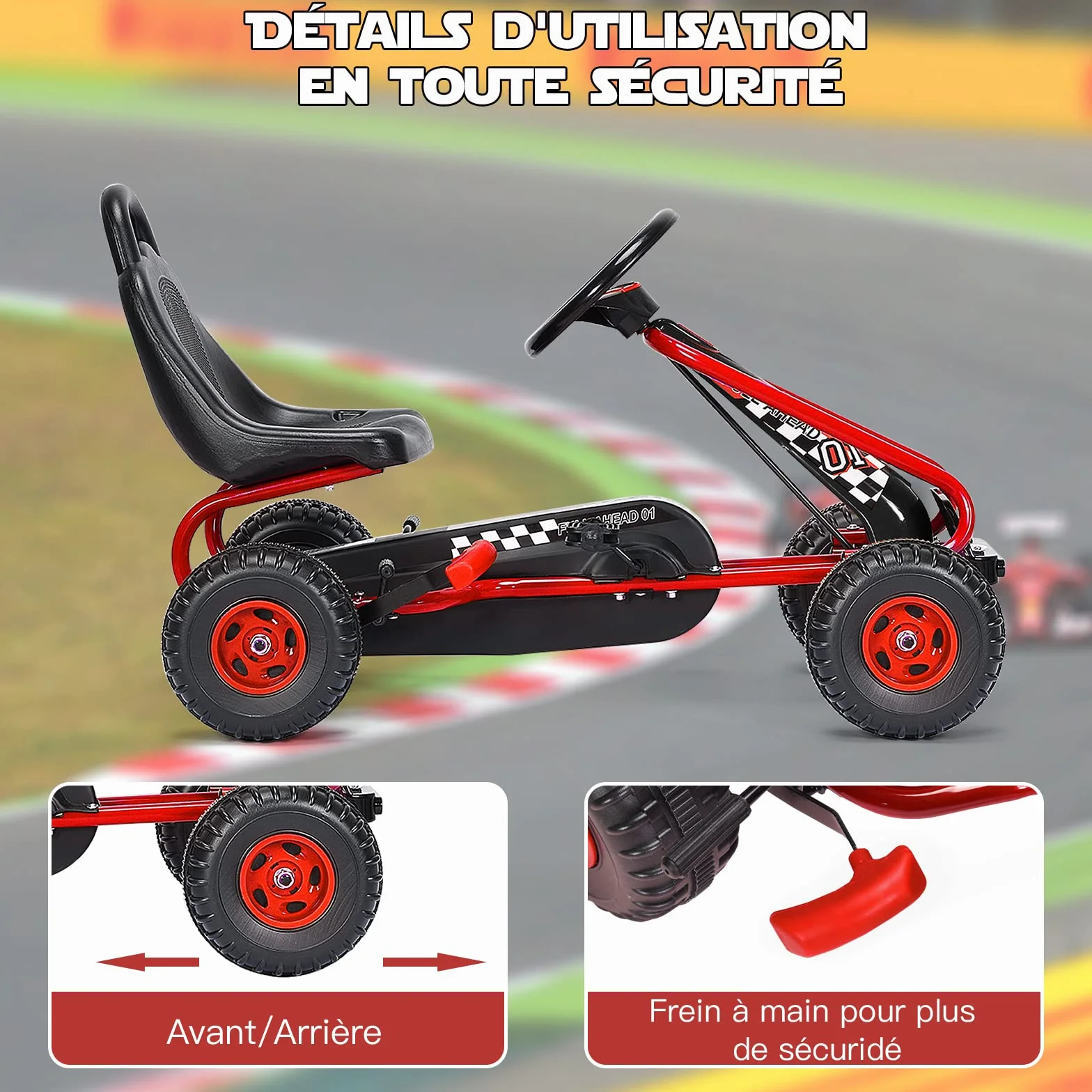 RELAX4LIFE Go Kart para Niños con Freno de Mano y Asiento Ajustable, Coche de Pedales con Ruedas Antideslizantes y Freno de Mano para 3-6 Años, Regalo para Niños, Carga 30kg (Rojo)