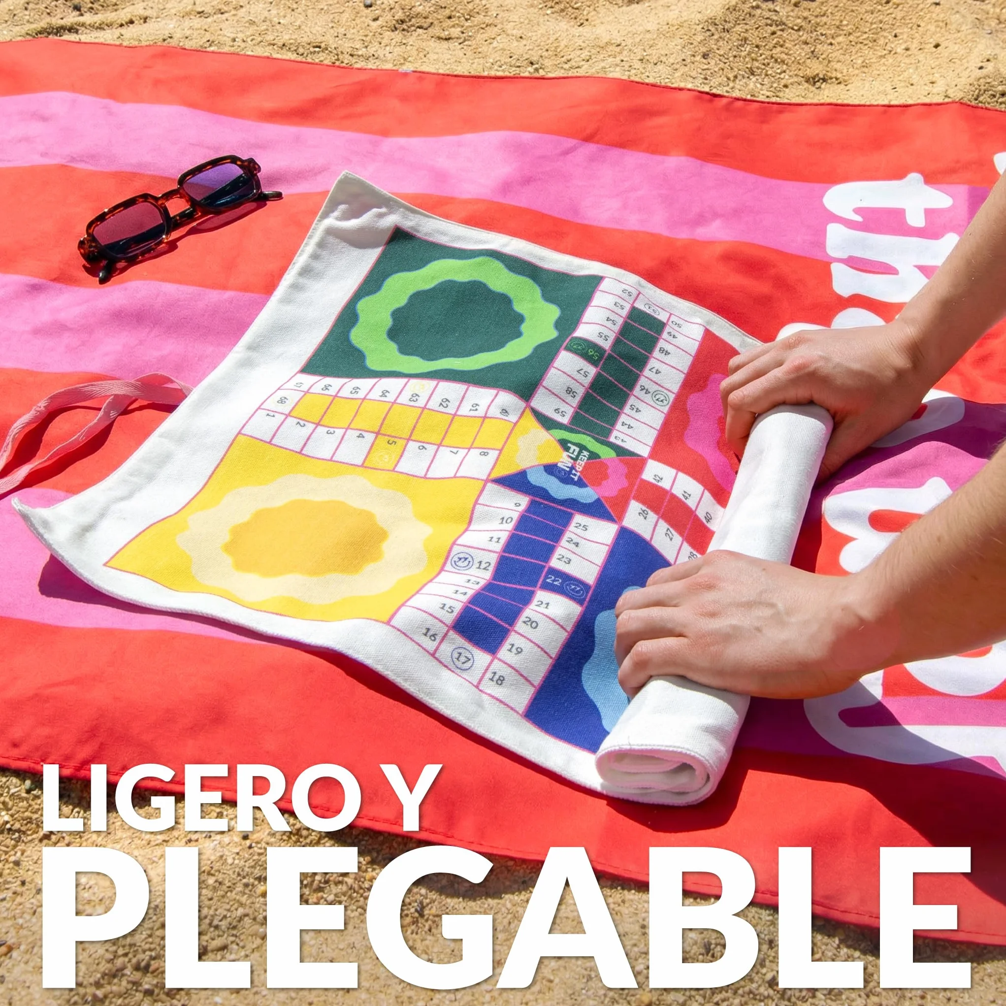 Fisura – Juego de Mesa portátil parchís. Juego de Viaje Enrollable para Playa, Viaje y escapadas. Parchís portátil Original. Fichas Incluidas. 40 cm x 9 cm