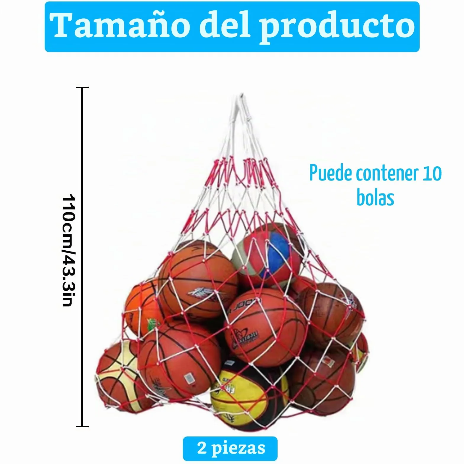 Bolsa de red de nylon para baloncesto y fútbol, portátil multiusos