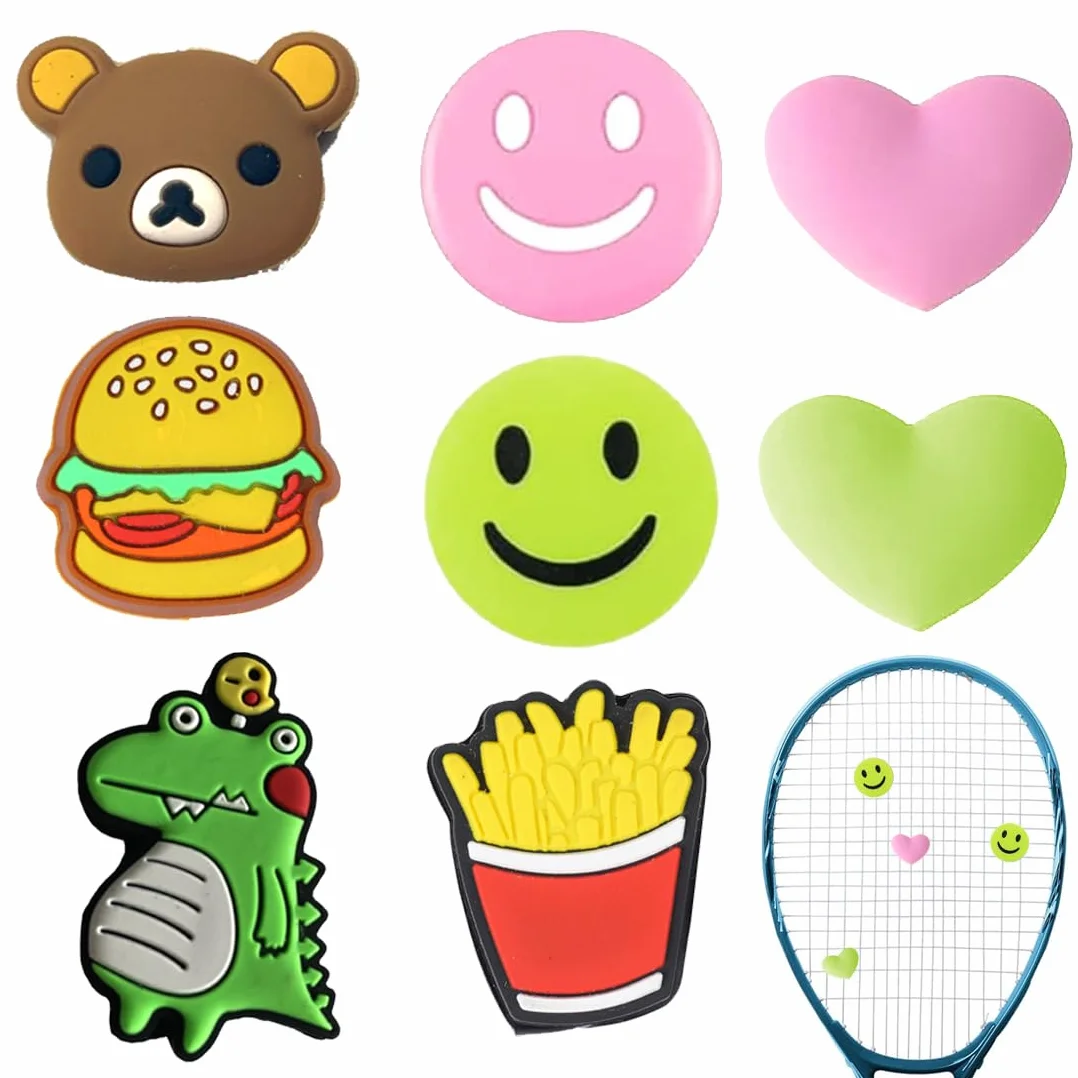 Amortiguadores de silicona para raqueta de tenis, forma de corazón hamburguesa y papas fritas, bádminton