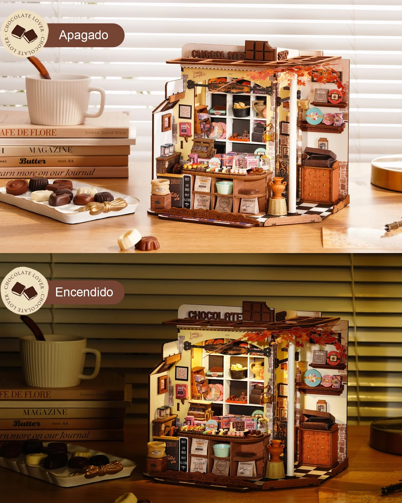 Rolife Maquetas Henry's Chocolate Shop-330 Piezas DIY Miniature House Diorama, Casas Miniaturas para Montar Puzzle 3D Madera Book Nook para Adultos Adolescentes ¡Ningún Pegamento Necesario