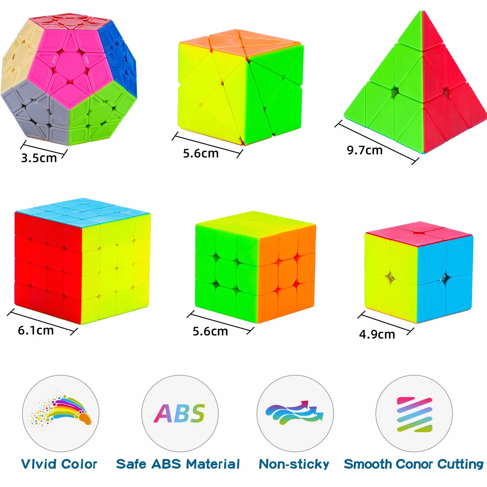 Coolzon Cubo de Mágico Set, 6 Pack Cubos de Velocidad 2x2x2 3x3x3 4x4x4 Pyraminx Megaminx Skewb Smoothly Stickerless Magic Cubes Puzzle Cube Toy para Niños y Adultos, Navidad, Cumpleaños, Festival